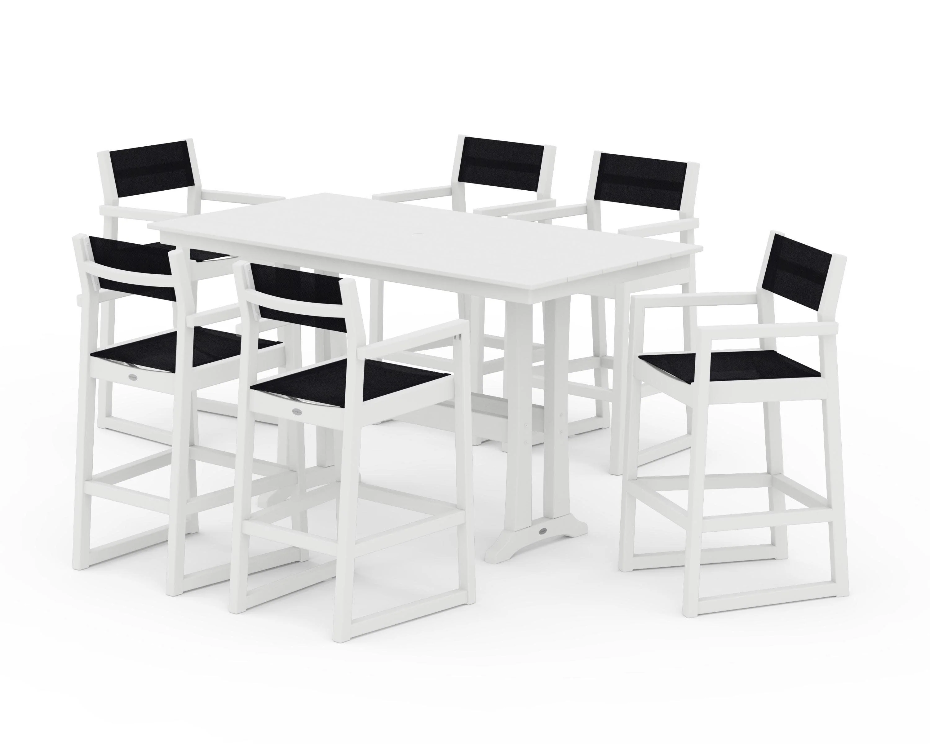 EDGE Sling Arm Chair 7-Piece Farmhouse Bar Set with Trestle Legs - Image 42
