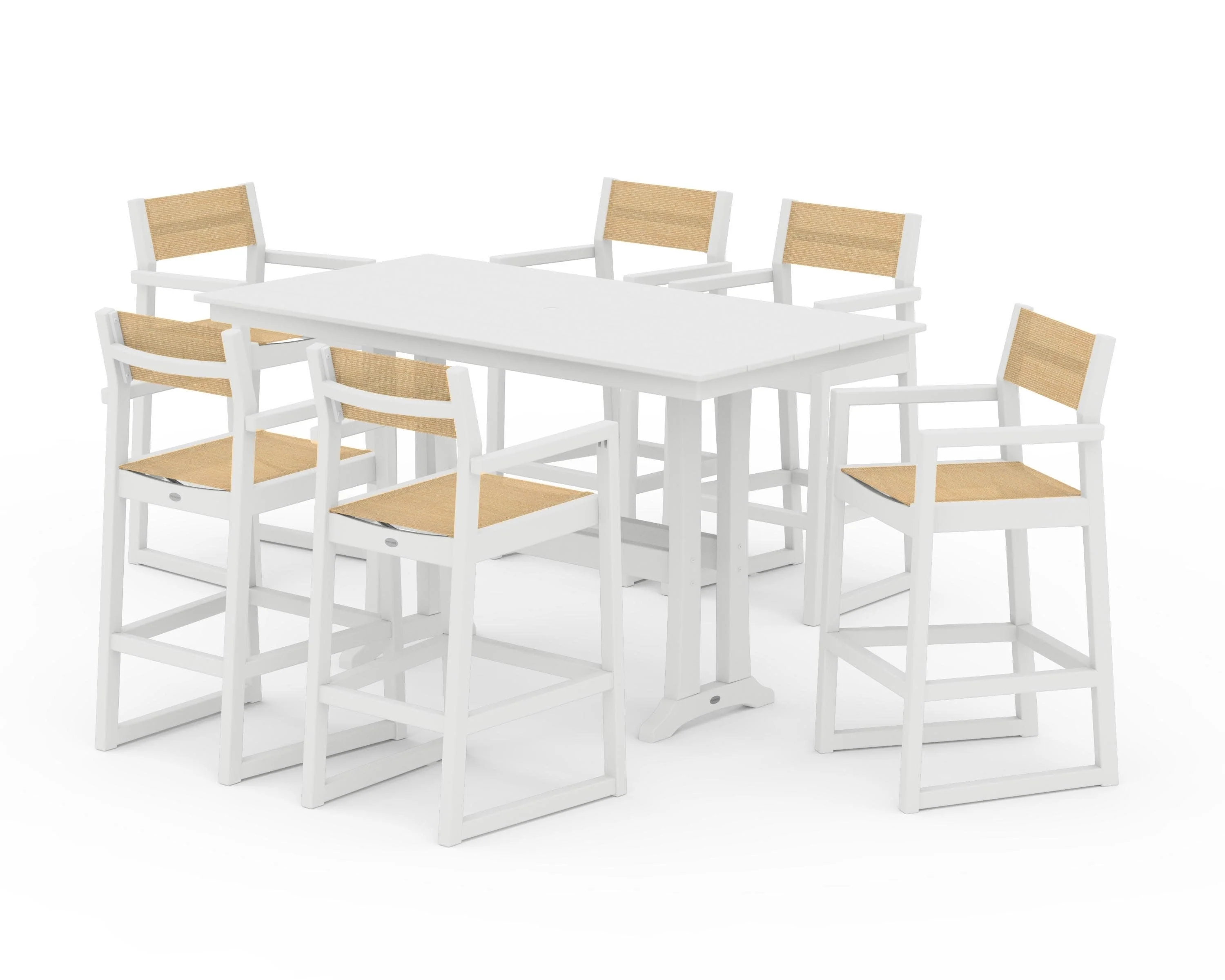 EDGE Sling Arm Chair 7-Piece Farmhouse Bar Set with Trestle Legs - Image 43