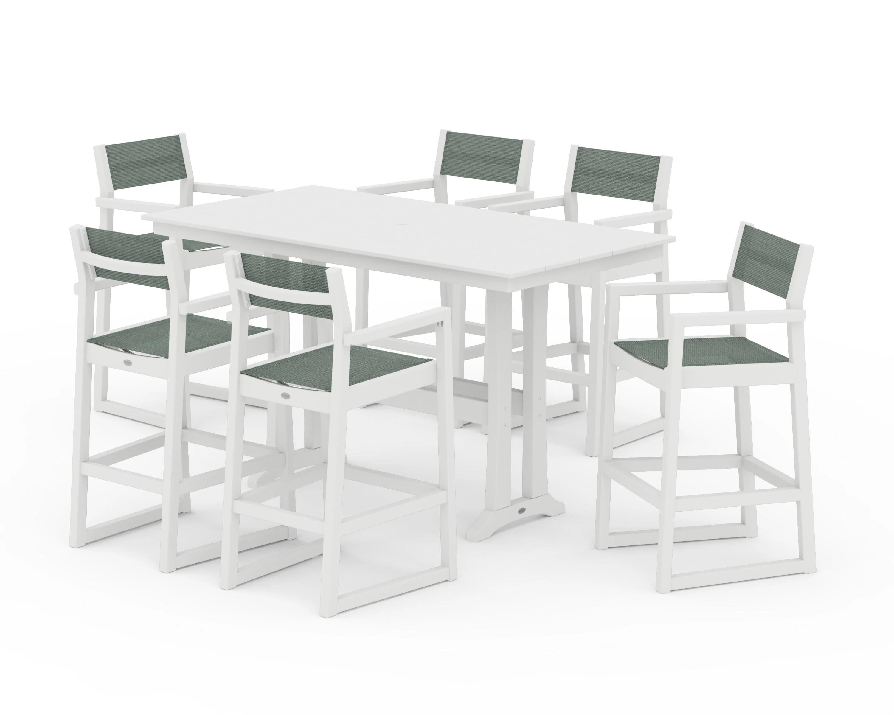 EDGE Sling Arm Chair 7-Piece Farmhouse Bar Set with Trestle Legs - Image 44