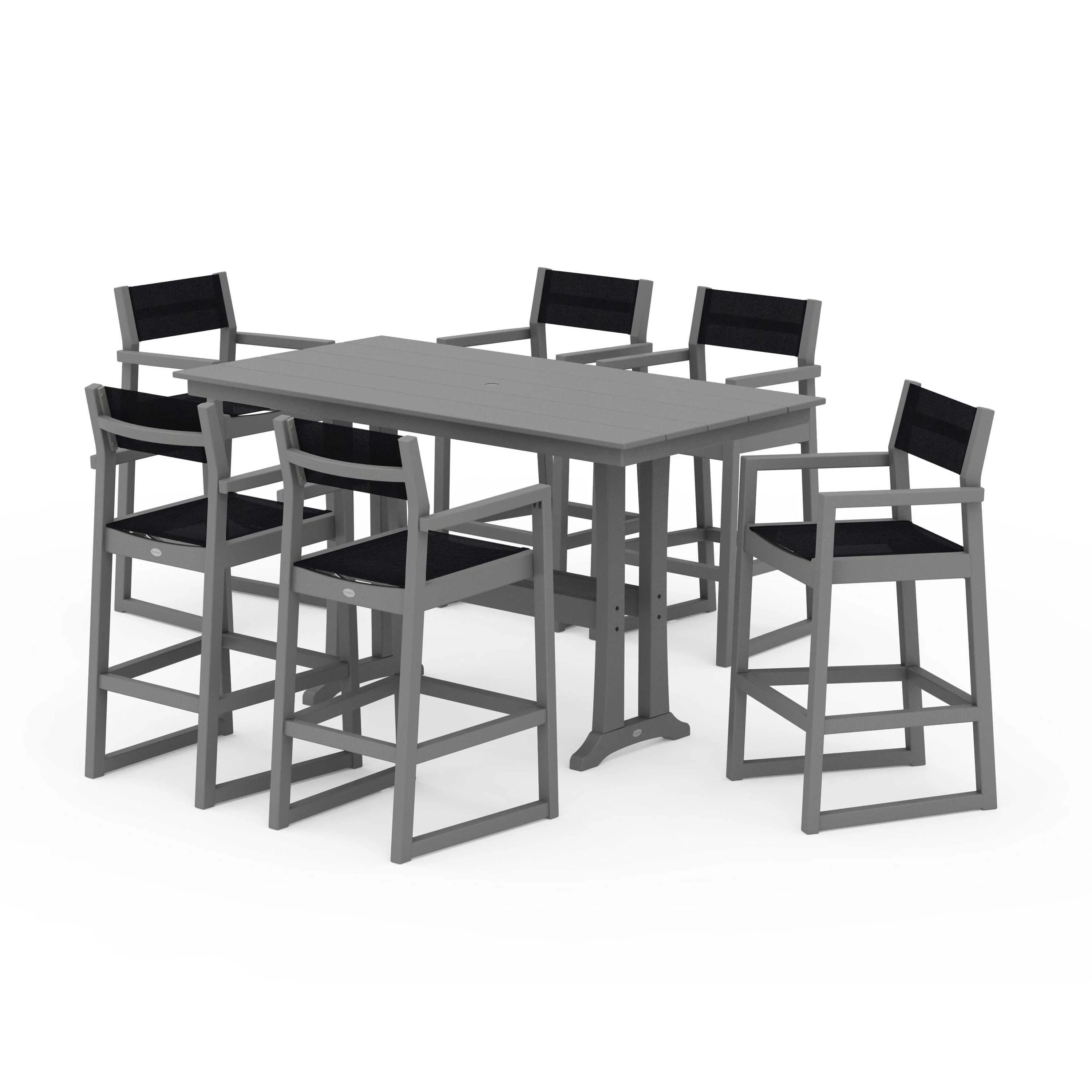 EDGE Sling Arm Chair 7-Piece Farmhouse Bar Set with Trestle Legs - Image 45