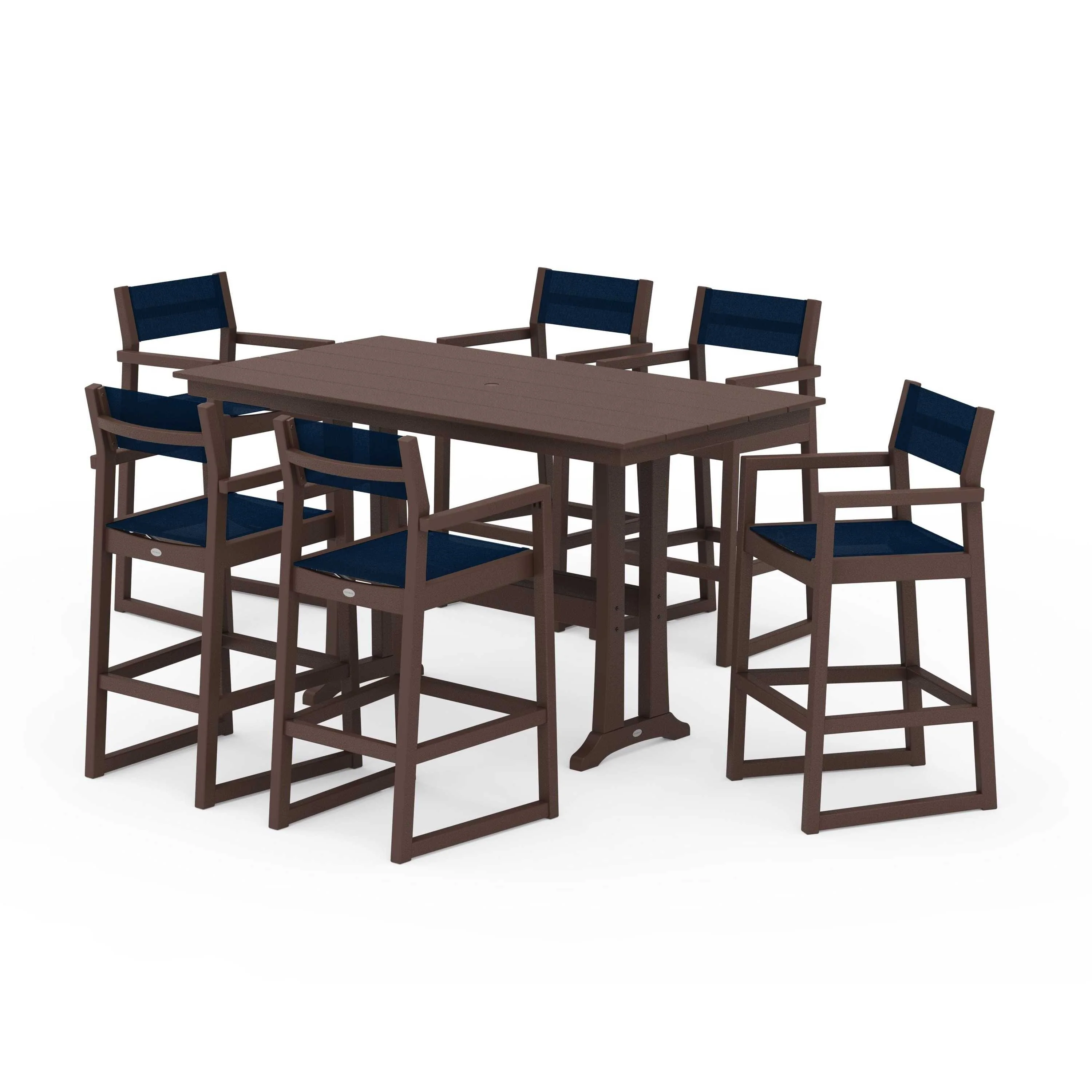 EDGE Sling Arm Chair 7-Piece Farmhouse Bar Set with Trestle Legs - Image 46