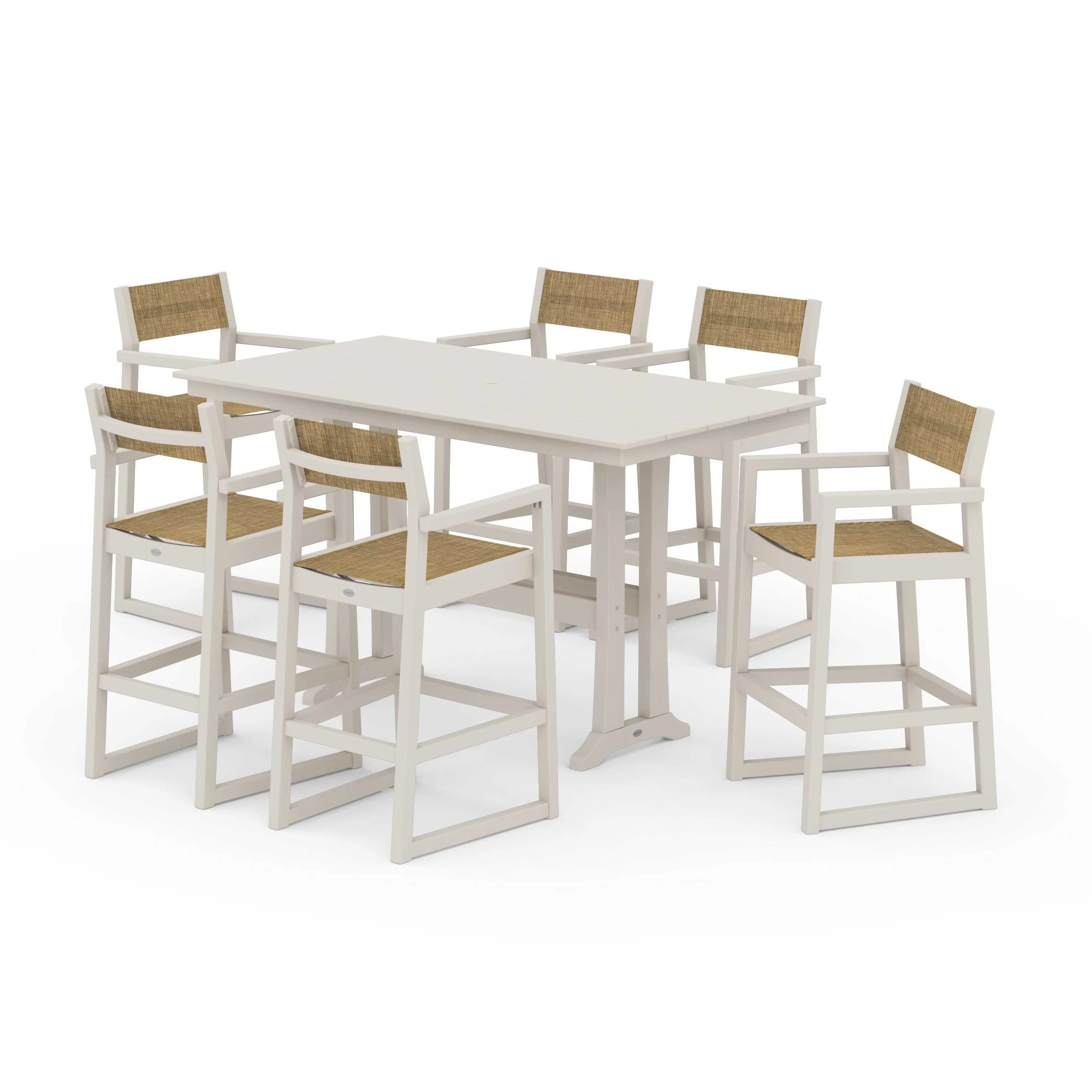 EDGE Sling Arm Chair 7-Piece Farmhouse Bar Set with Trestle Legs - Image 49