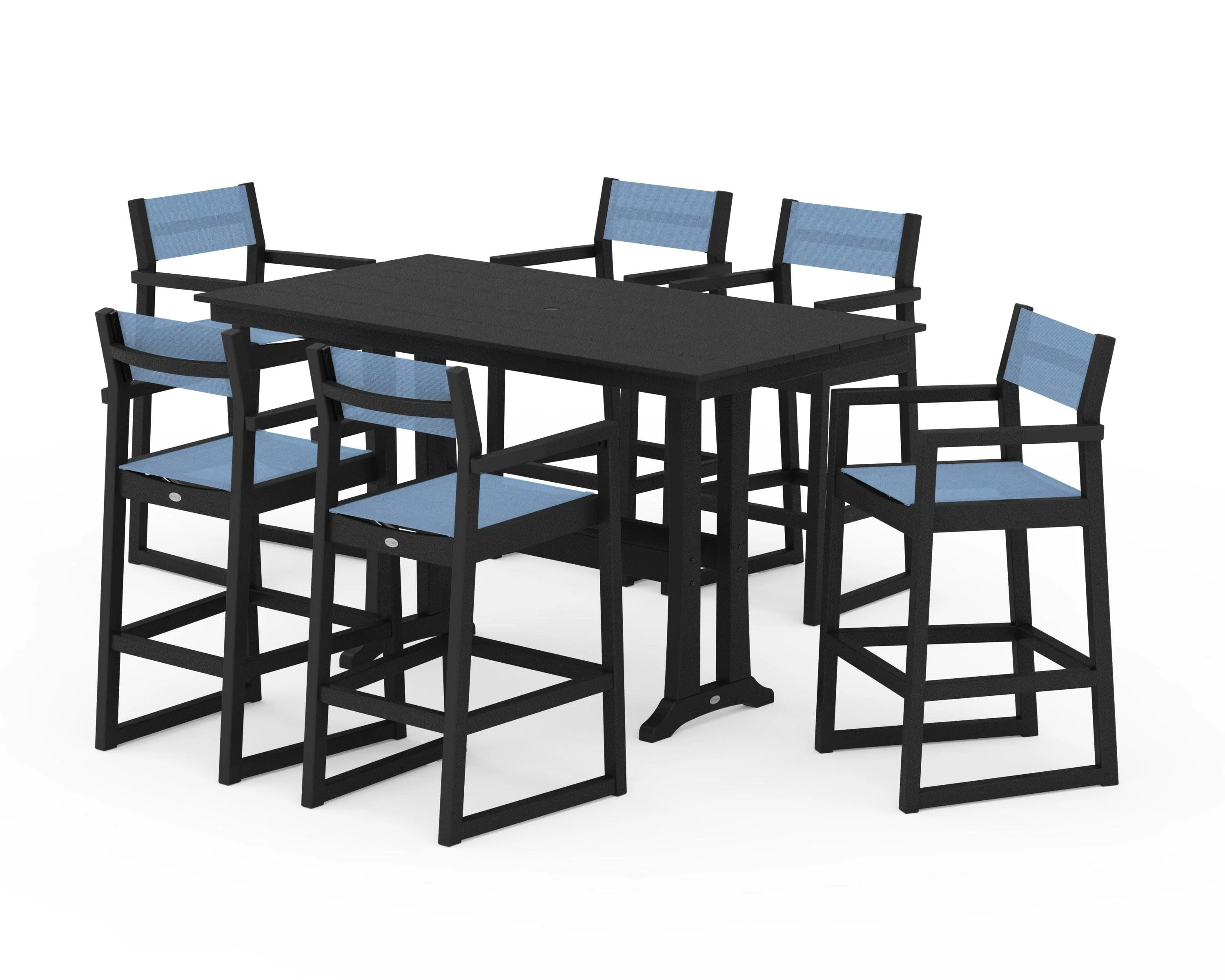 EDGE Sling Arm Chair 7-Piece Farmhouse Bar Set with Trestle Legs - Image 5