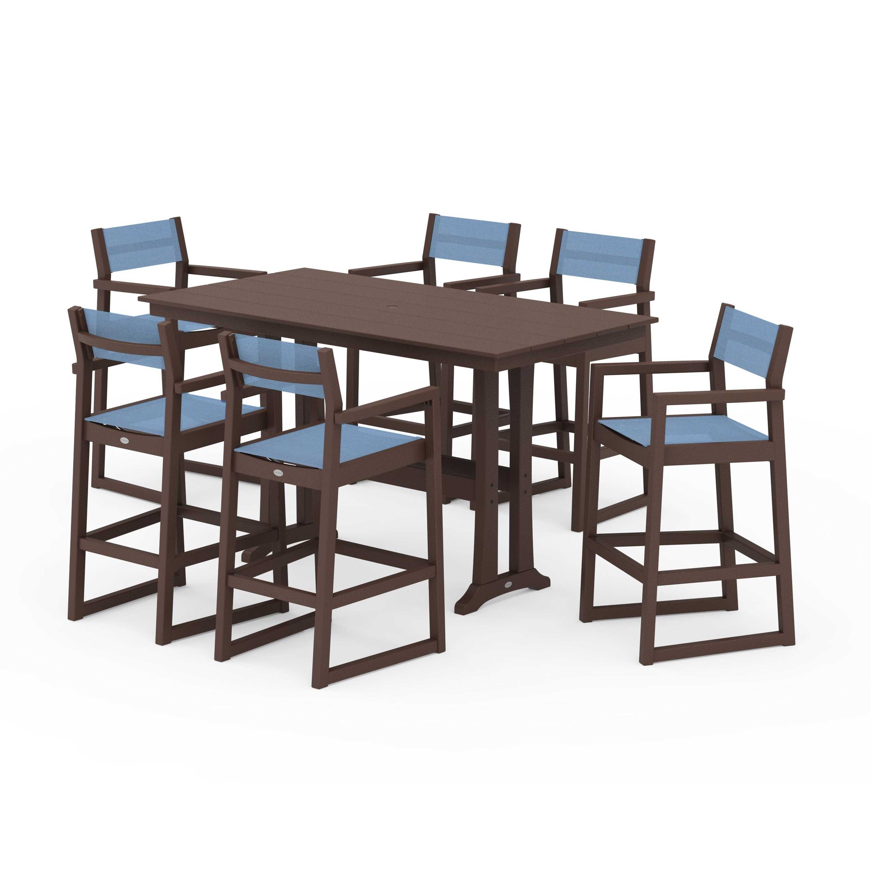 EDGE Sling Arm Chair 7-Piece Farmhouse Bar Set with Trestle Legs - Image 51