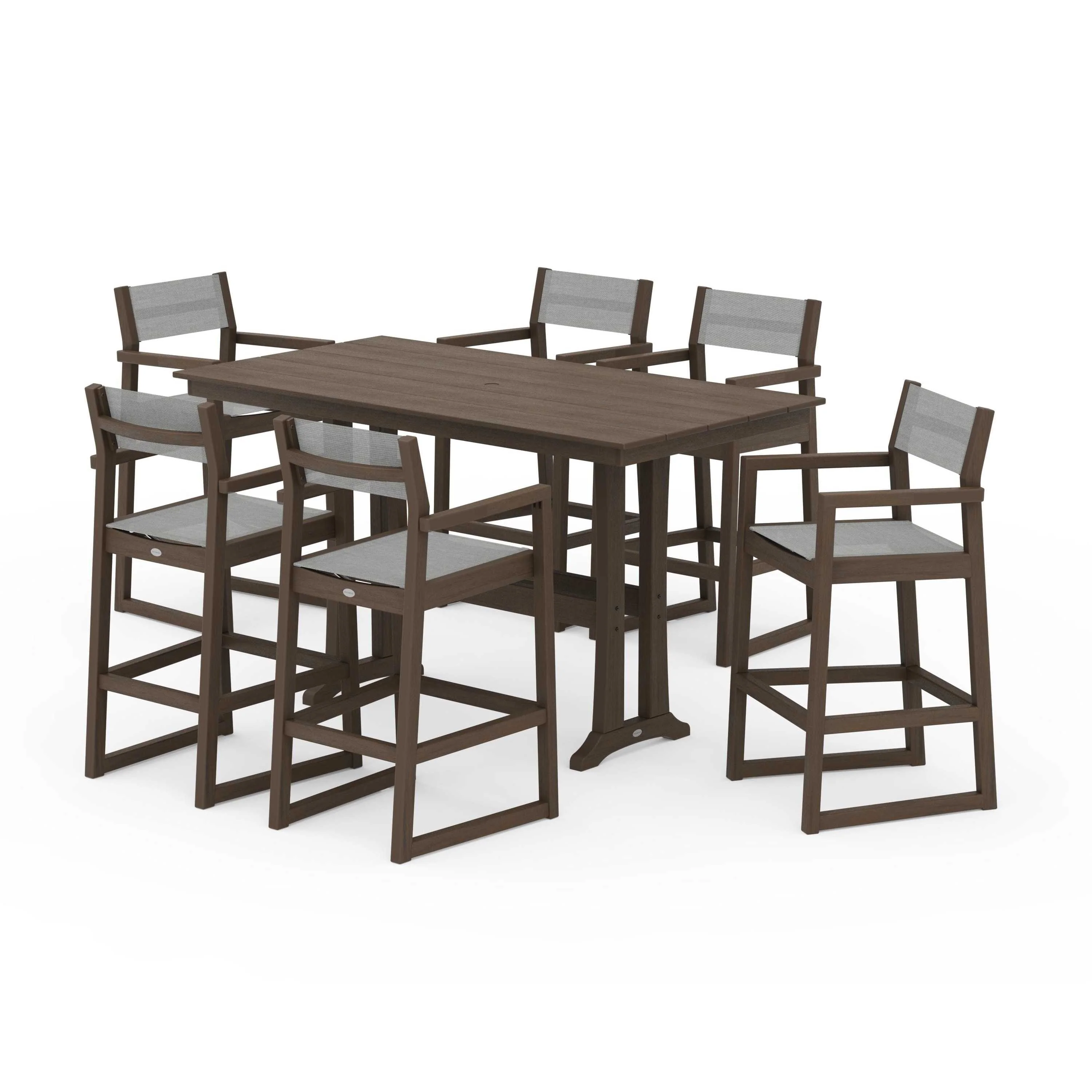 EDGE Sling Arm Chair 7-Piece Farmhouse Bar Set with Trestle Legs - Image 53