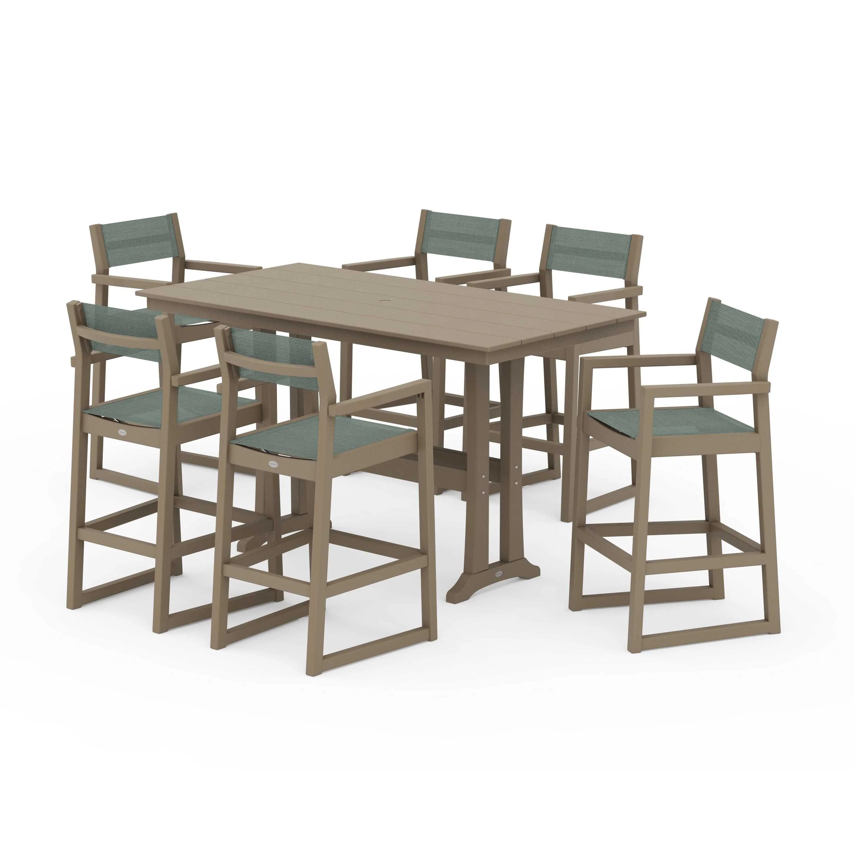 EDGE Sling Arm Chair 7-Piece Farmhouse Bar Set with Trestle Legs - Image 54