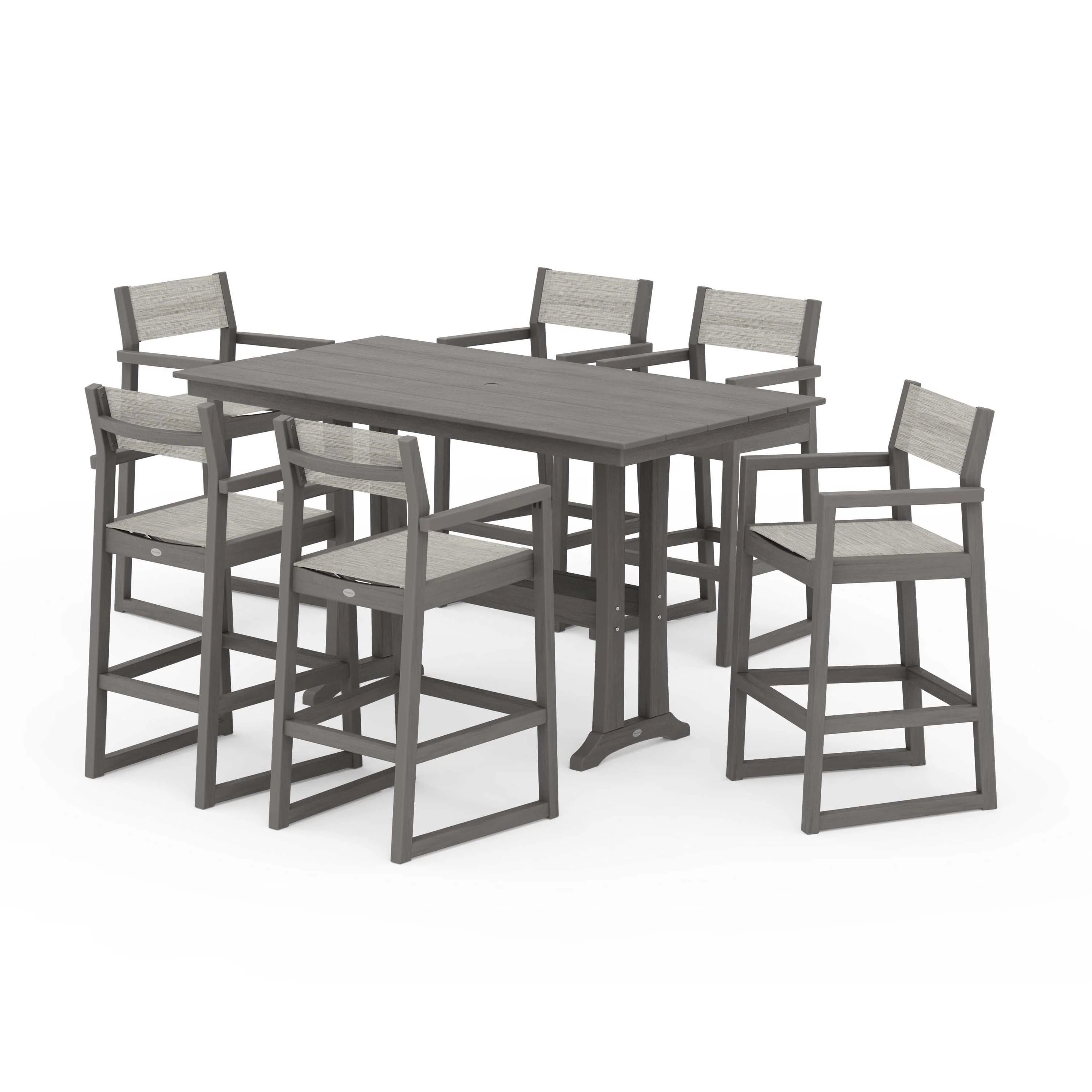EDGE Sling Arm Chair 7-Piece Farmhouse Bar Set with Trestle Legs - Image 56