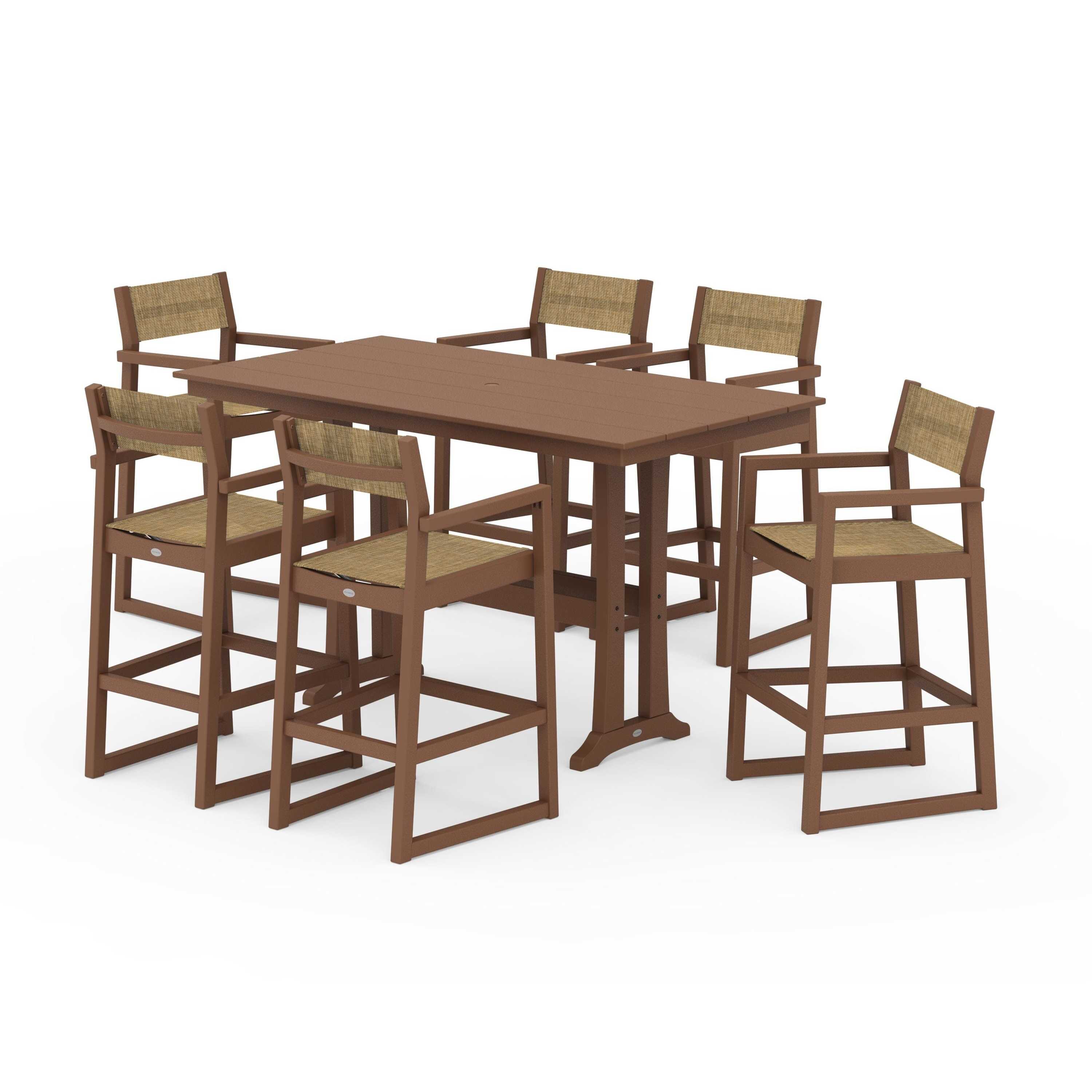 EDGE Sling Arm Chair 7-Piece Farmhouse Bar Set with Trestle Legs - Image 57