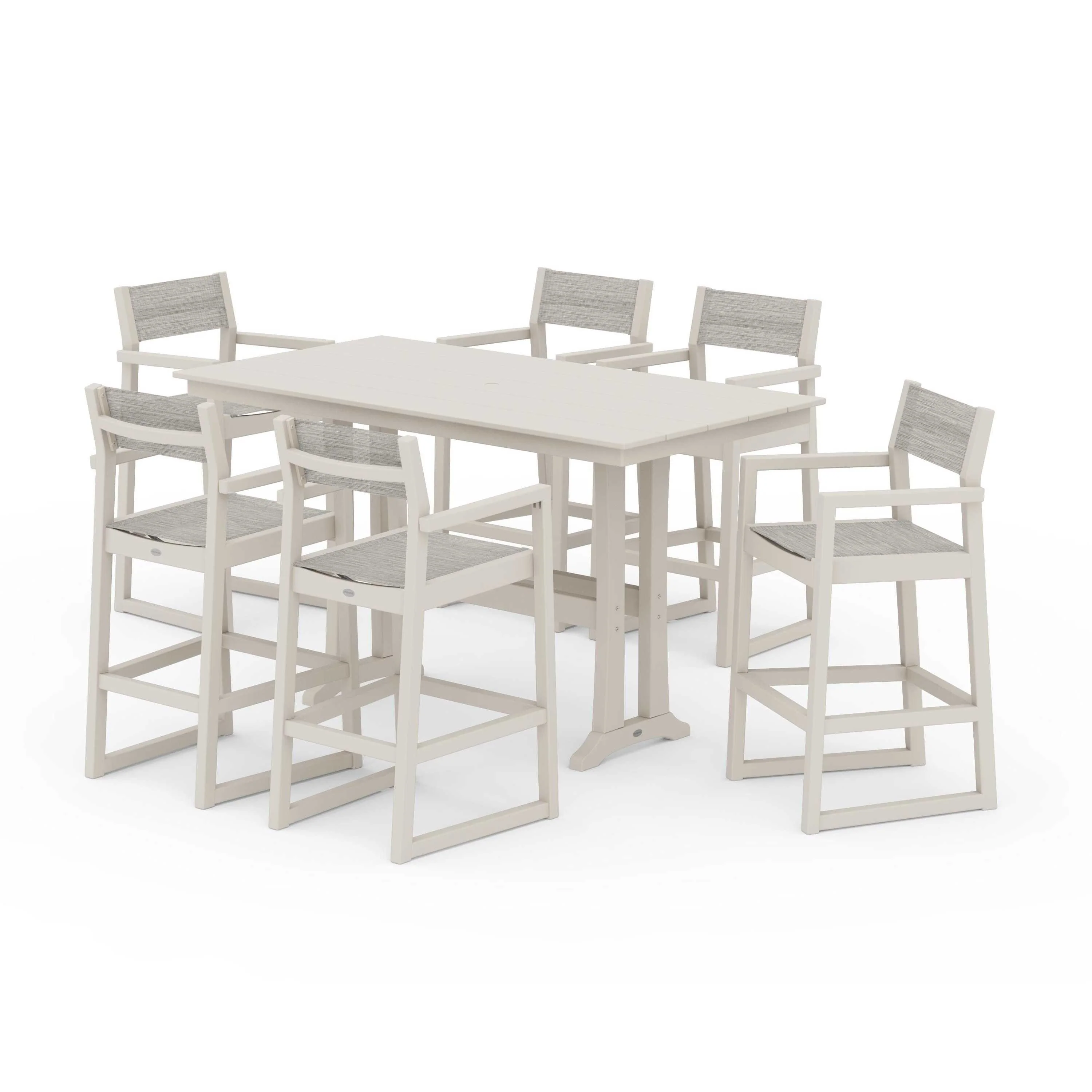 EDGE Sling Arm Chair 7-Piece Farmhouse Bar Set with Trestle Legs - Image 58