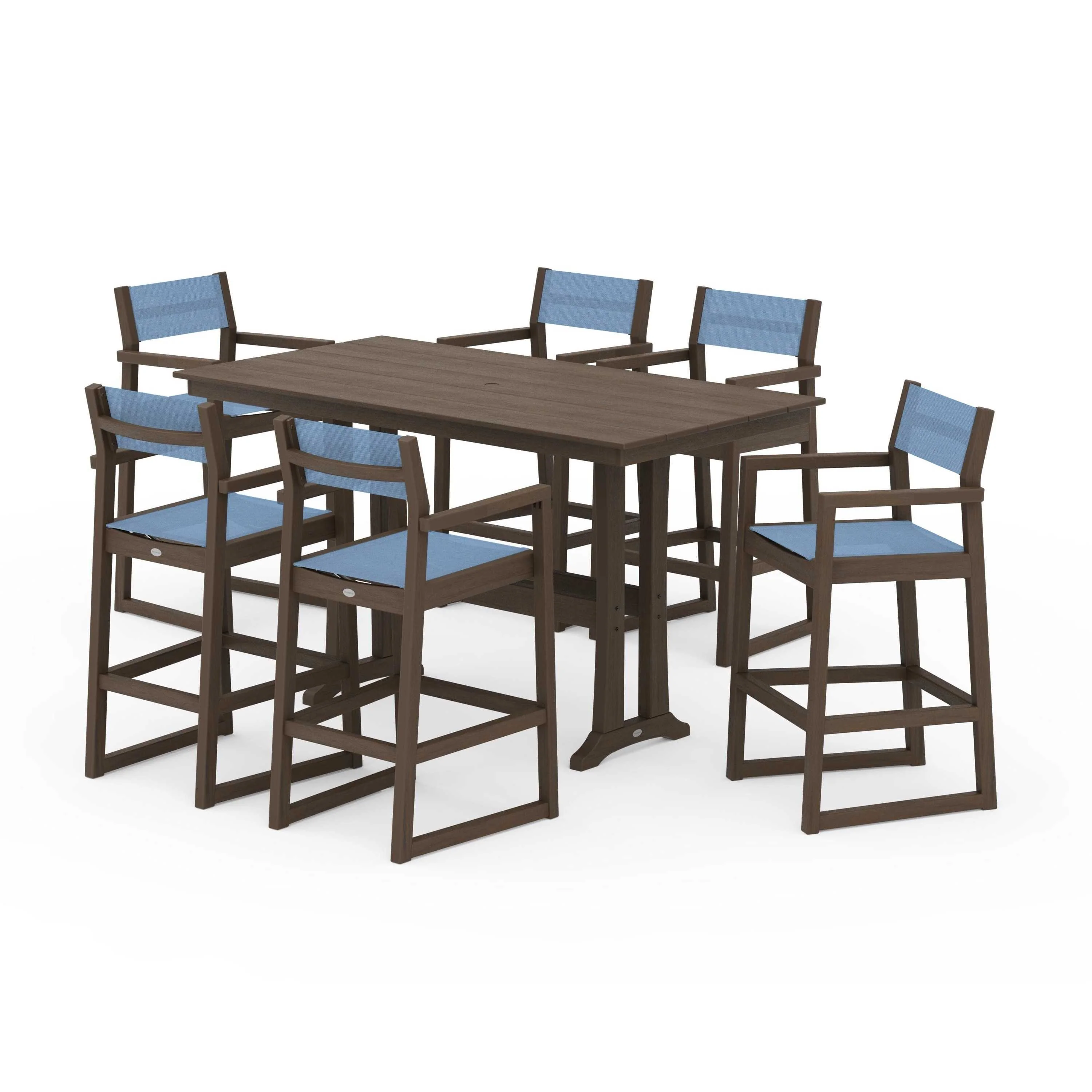 EDGE Sling Arm Chair 7-Piece Farmhouse Bar Set with Trestle Legs - Image 61