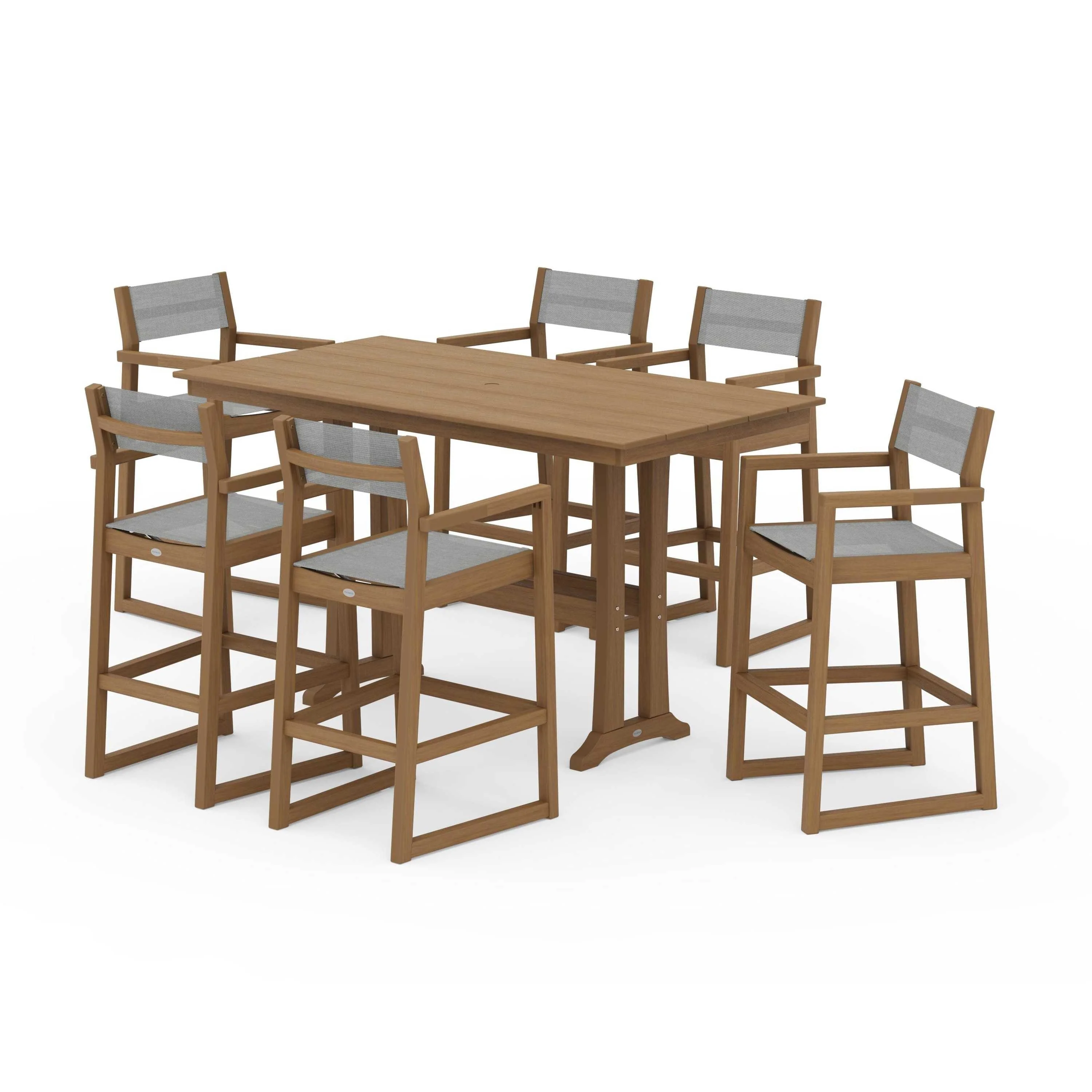EDGE Sling Arm Chair 7-Piece Farmhouse Bar Set with Trestle Legs - Image 62