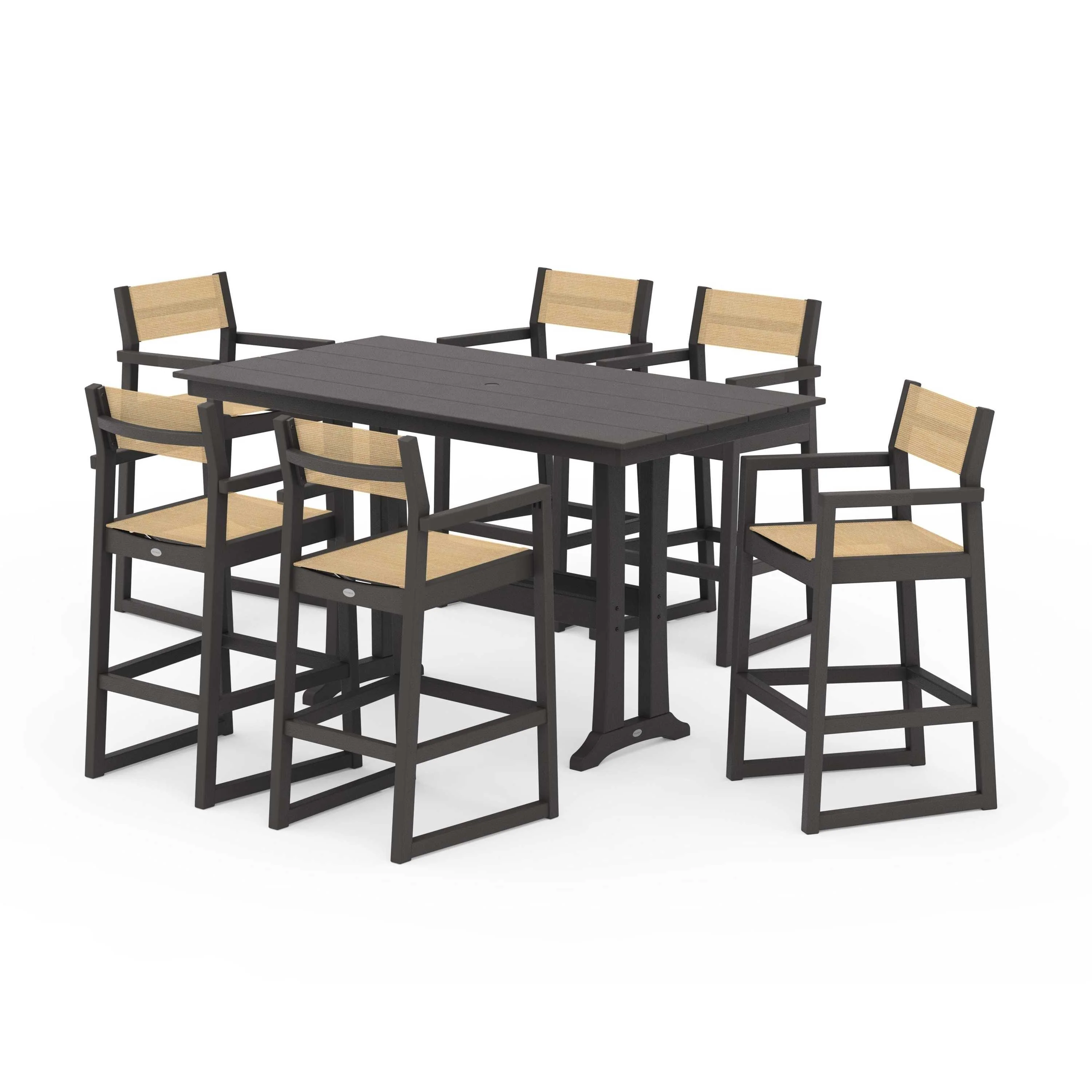 EDGE Sling Arm Chair 7-Piece Farmhouse Bar Set with Trestle Legs - Image 63