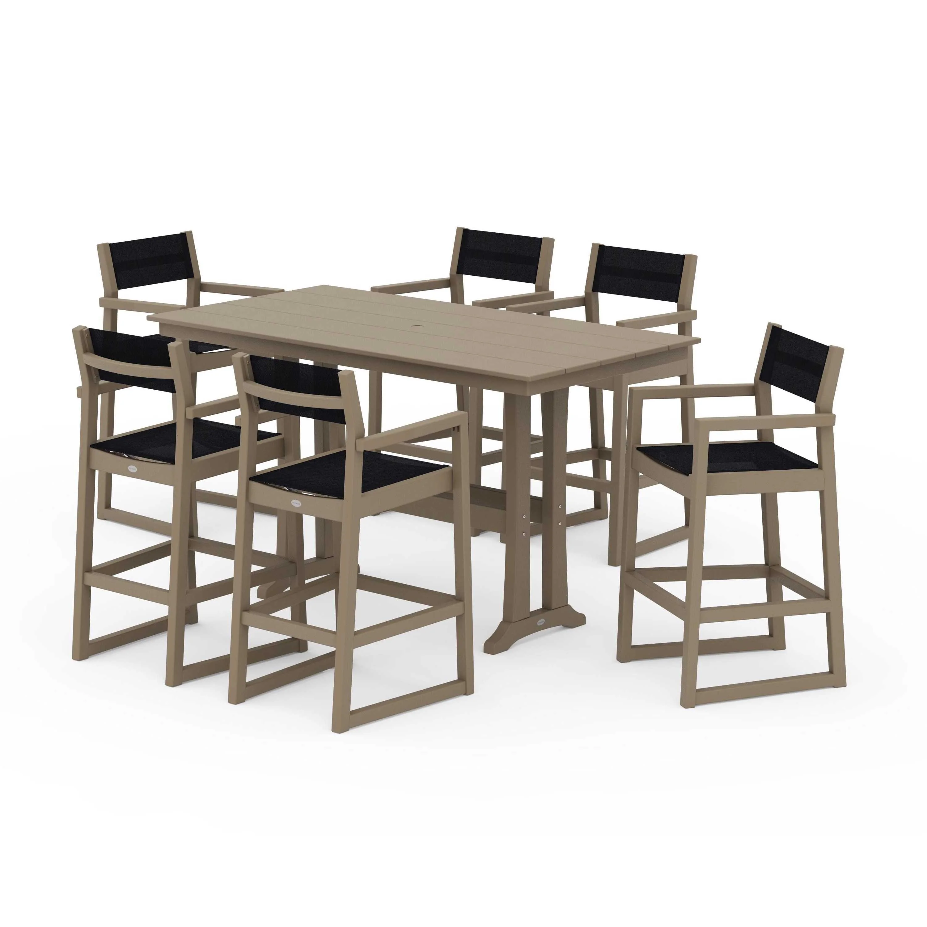 EDGE Sling Arm Chair 7-Piece Farmhouse Bar Set with Trestle Legs - Image 66