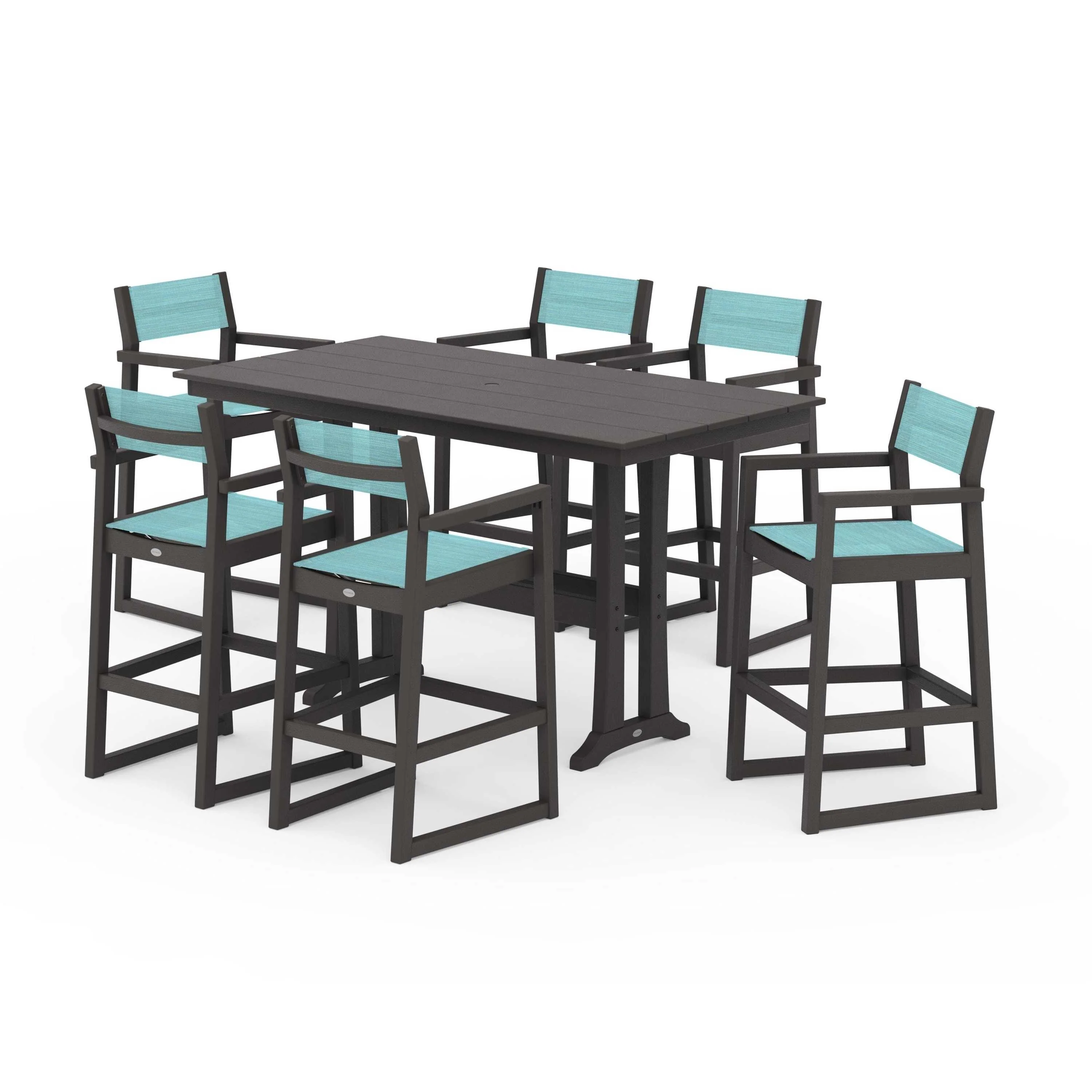 EDGE Sling Arm Chair 7-Piece Farmhouse Bar Set with Trestle Legs - Image 67