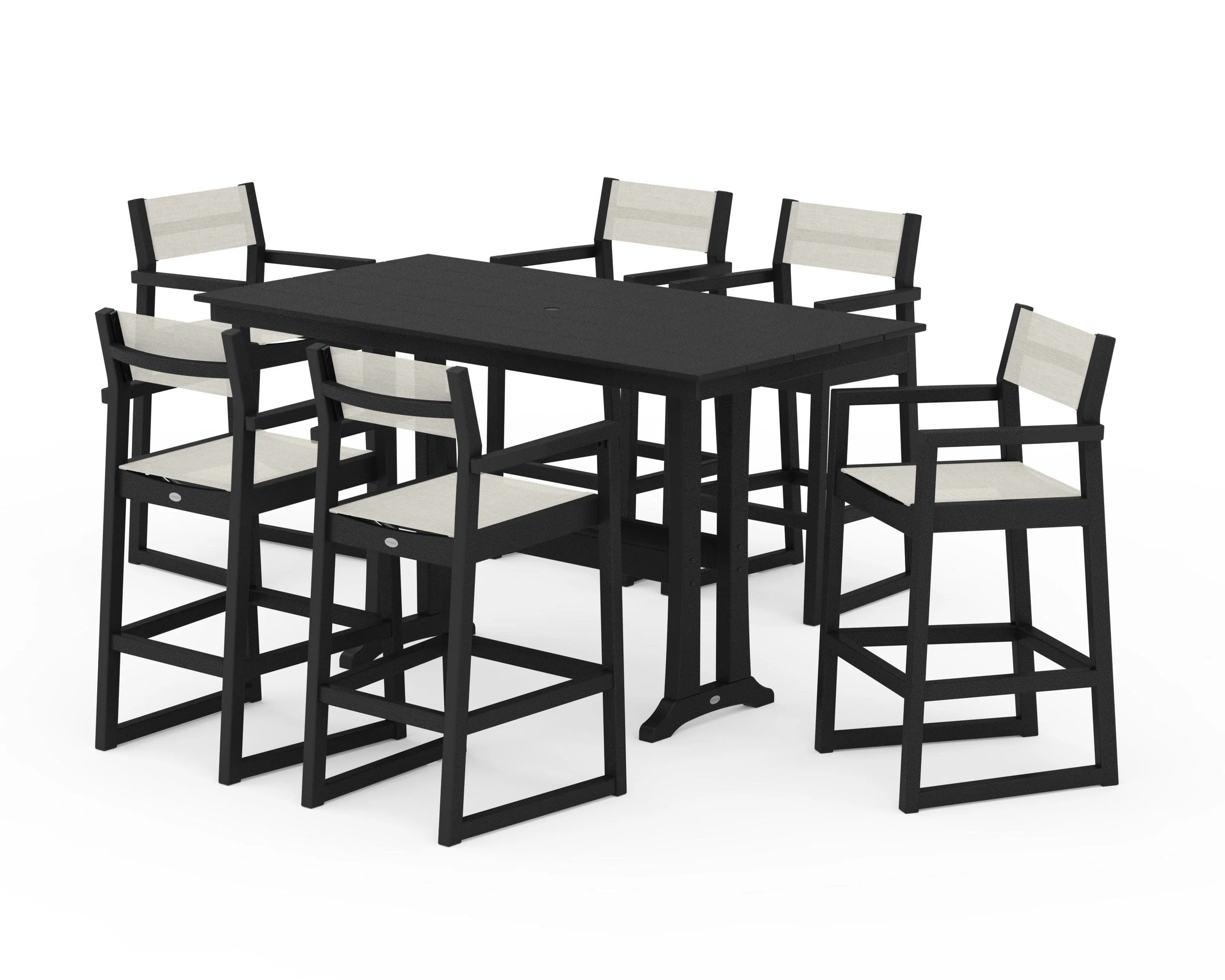 EDGE Sling Arm Chair 7-Piece Farmhouse Bar Set with Trestle Legs - Image 7