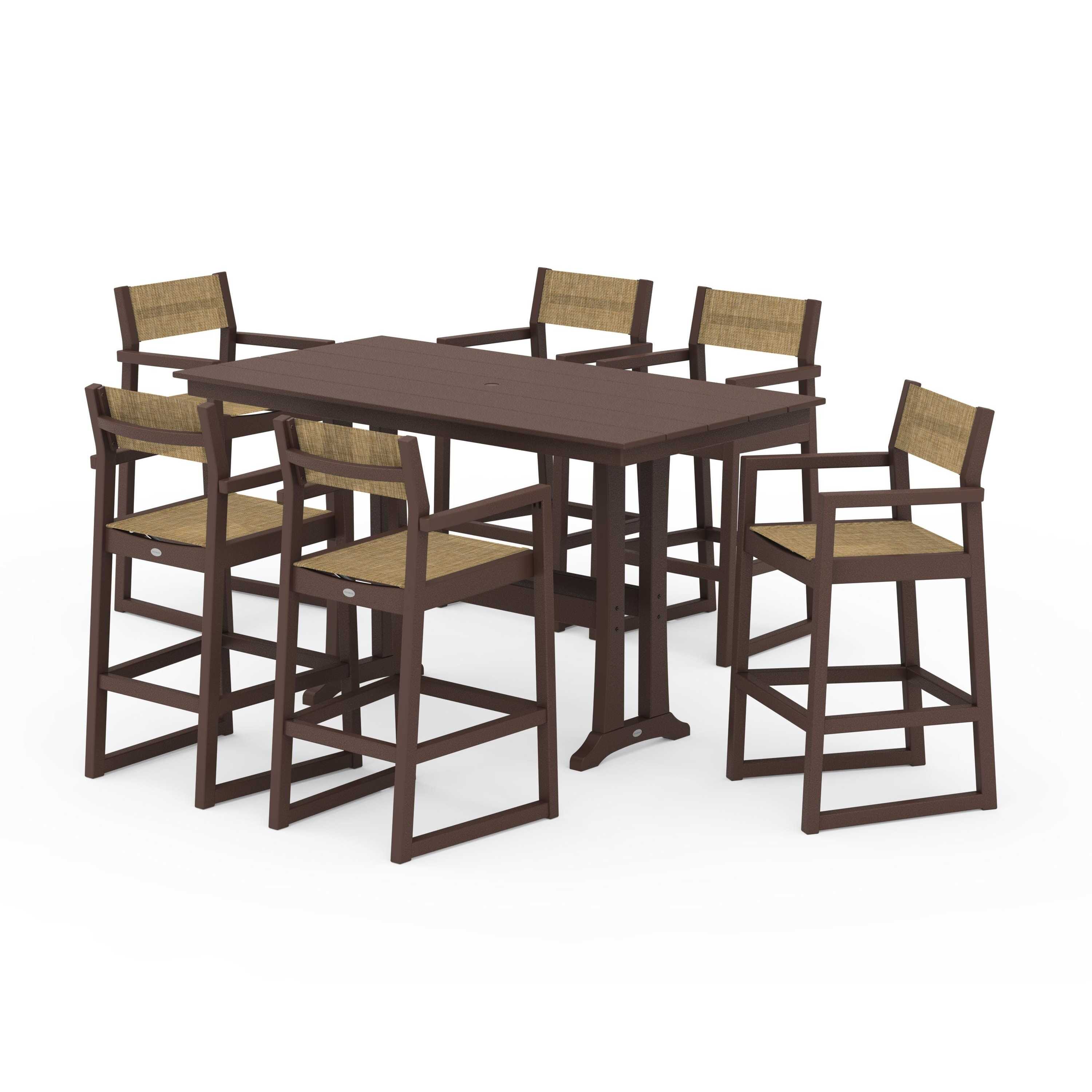 EDGE Sling Arm Chair 7-Piece Farmhouse Bar Set with Trestle Legs - Image 70