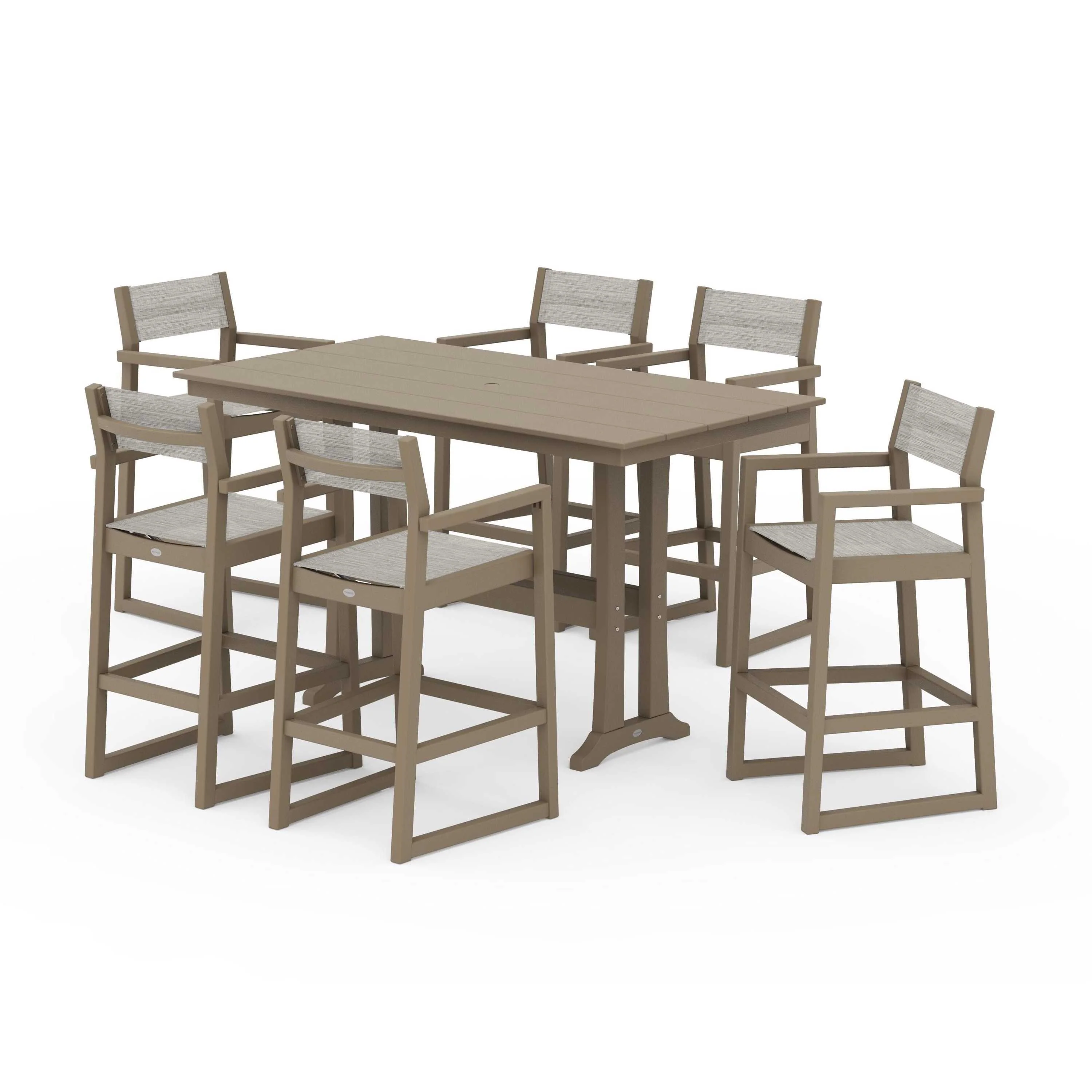 EDGE Sling Arm Chair 7-Piece Farmhouse Bar Set with Trestle Legs - Image 72