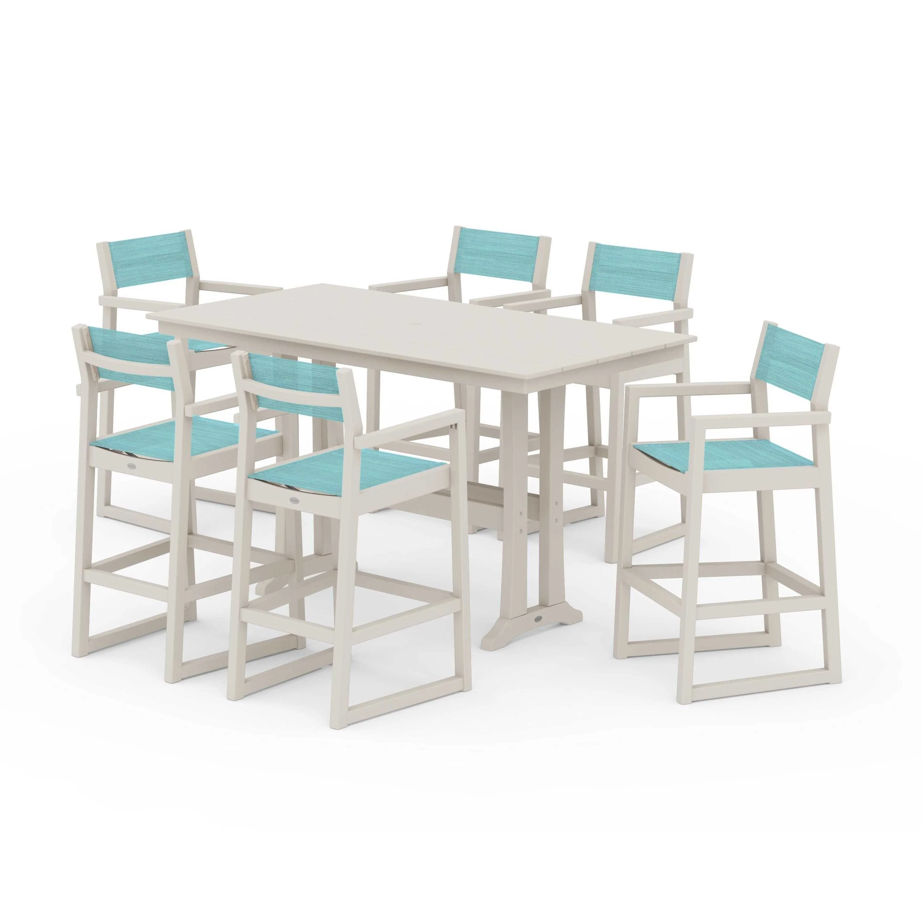 EDGE Sling Arm Chair 7-Piece Farmhouse Bar Set with Trestle Legs - Image 74