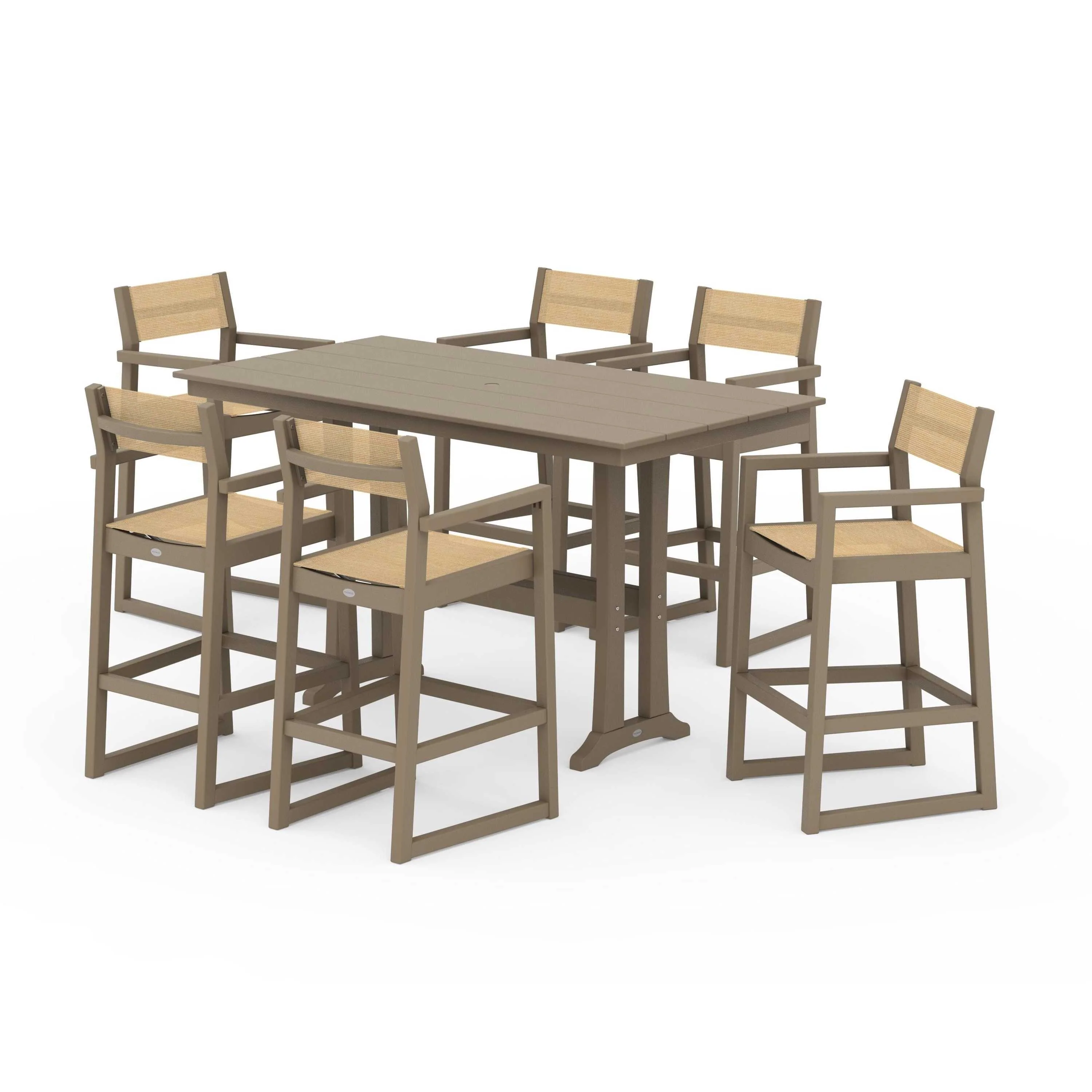 EDGE Sling Arm Chair 7-Piece Farmhouse Bar Set with Trestle Legs - Image 75