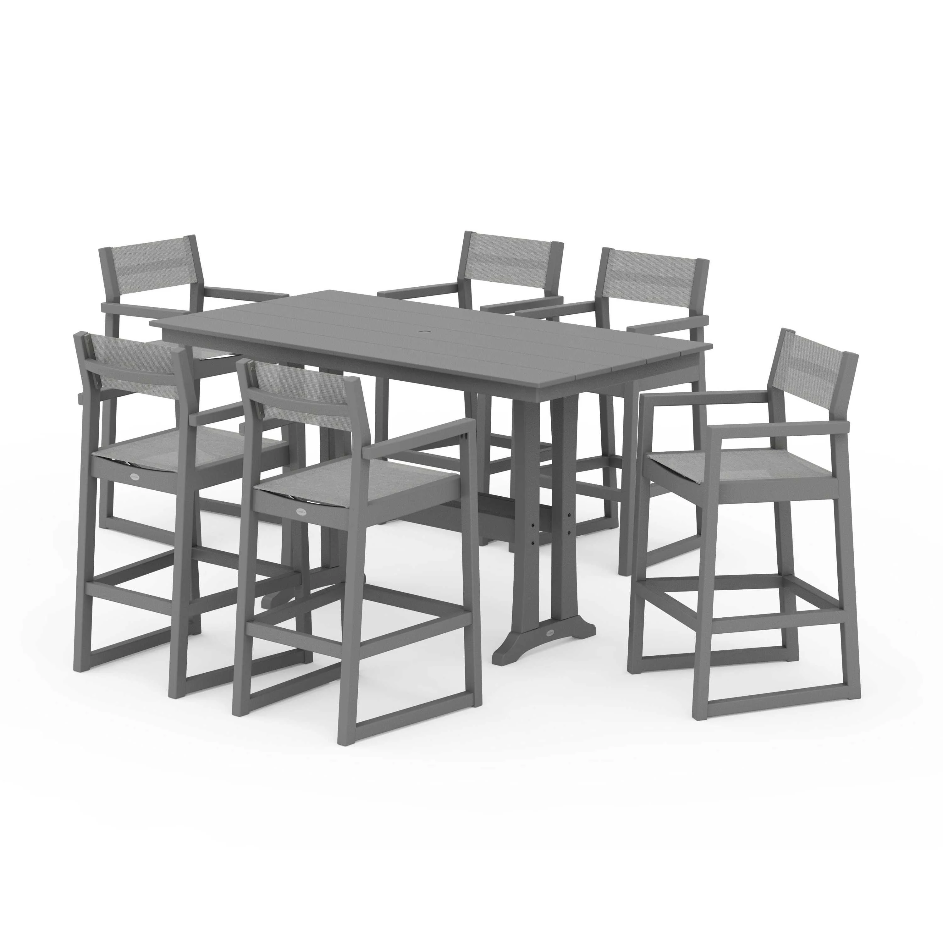 EDGE Sling Arm Chair 7-Piece Farmhouse Bar Set with Trestle Legs - Image 76