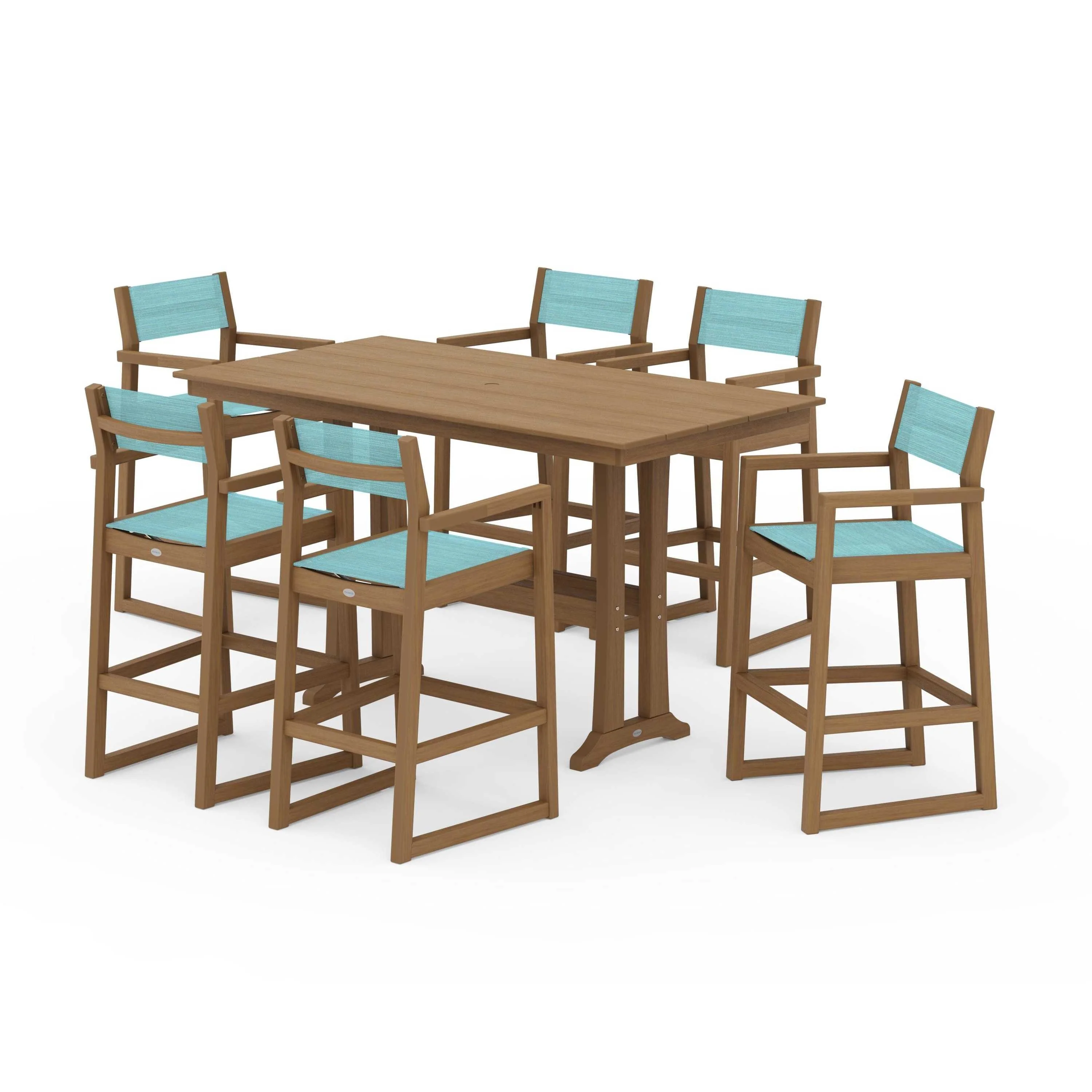 EDGE Sling Arm Chair 7-Piece Farmhouse Bar Set with Trestle Legs - Image 78