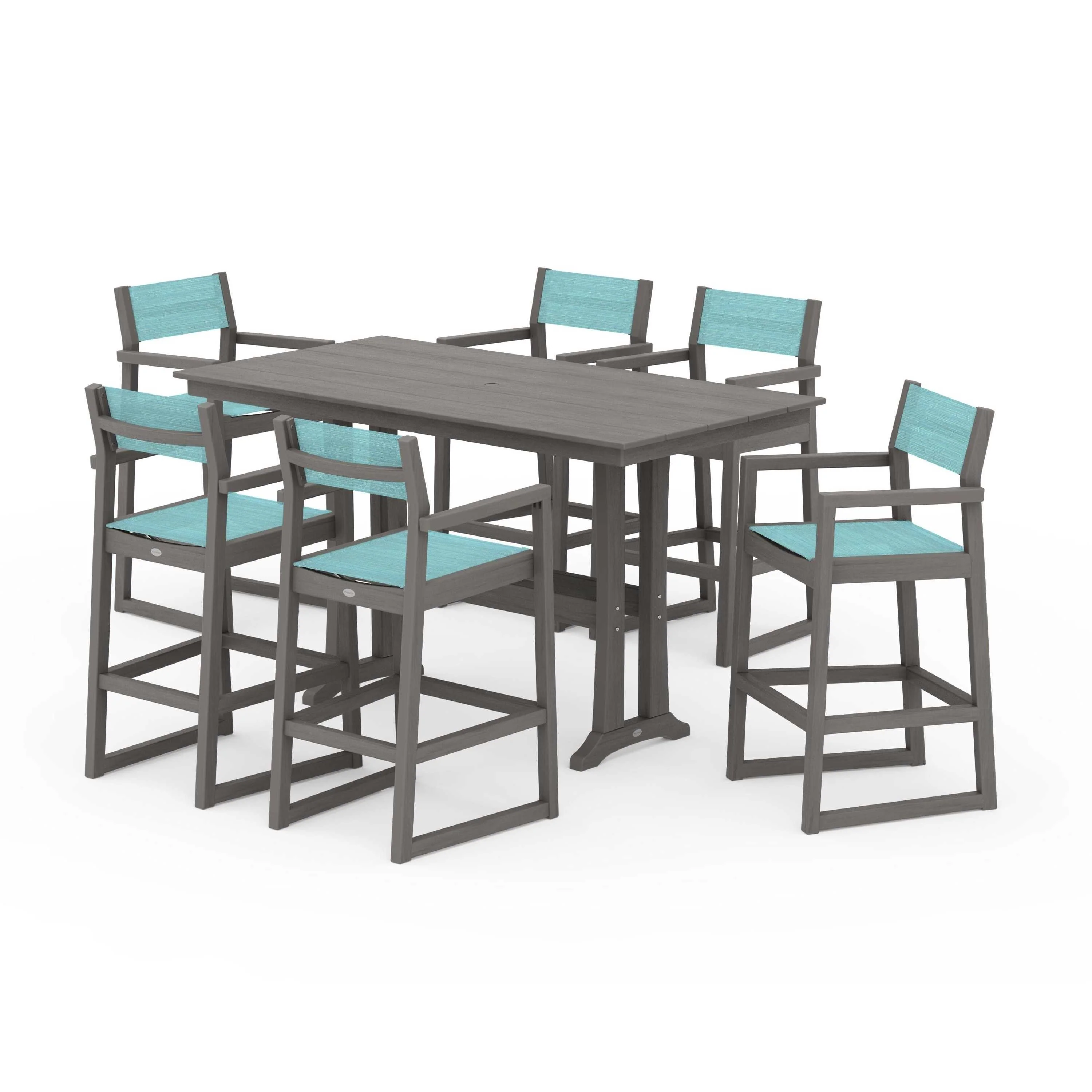 EDGE Sling Arm Chair 7-Piece Farmhouse Bar Set with Trestle Legs - Image 80