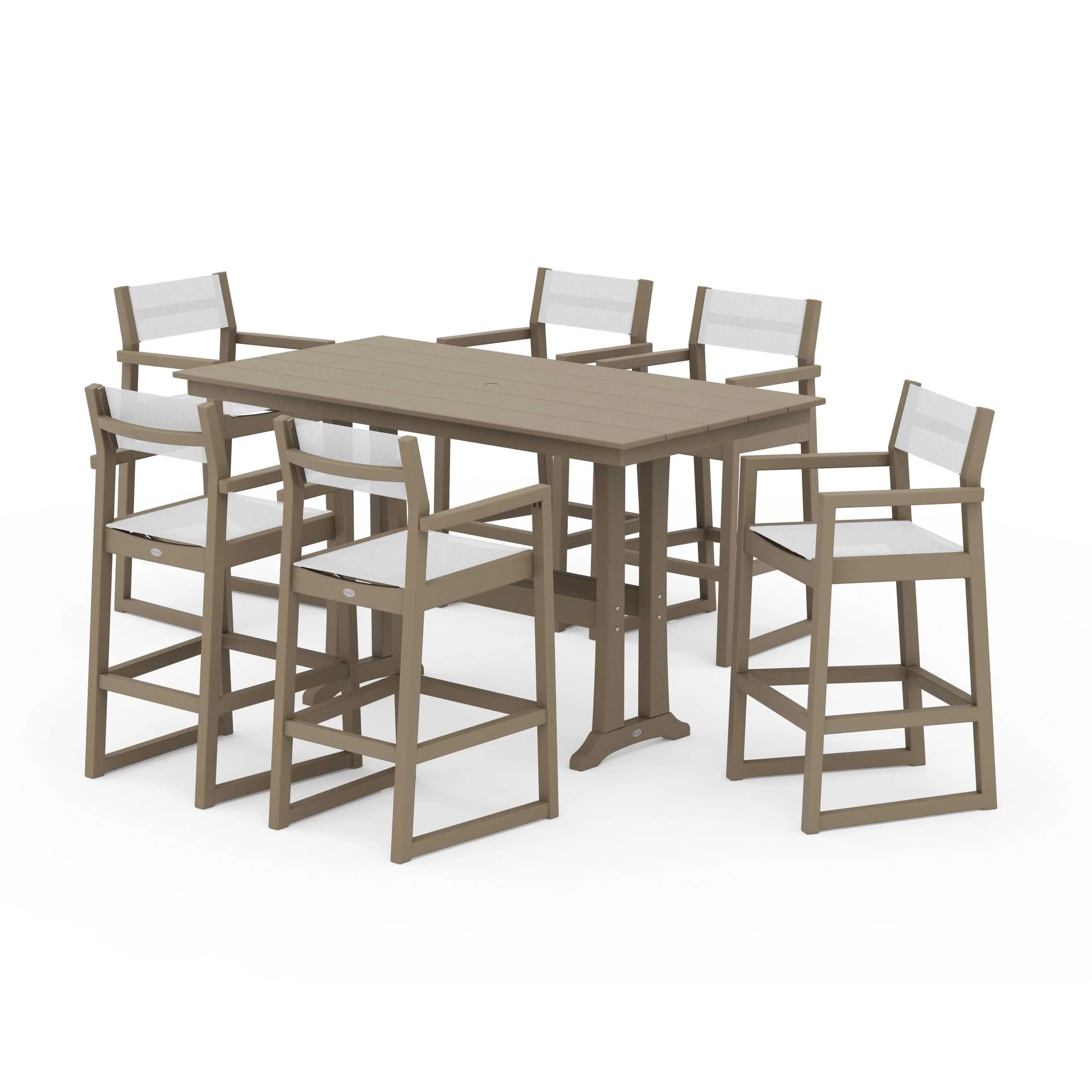 EDGE Sling Arm Chair 7-Piece Farmhouse Bar Set with Trestle Legs - Image 81