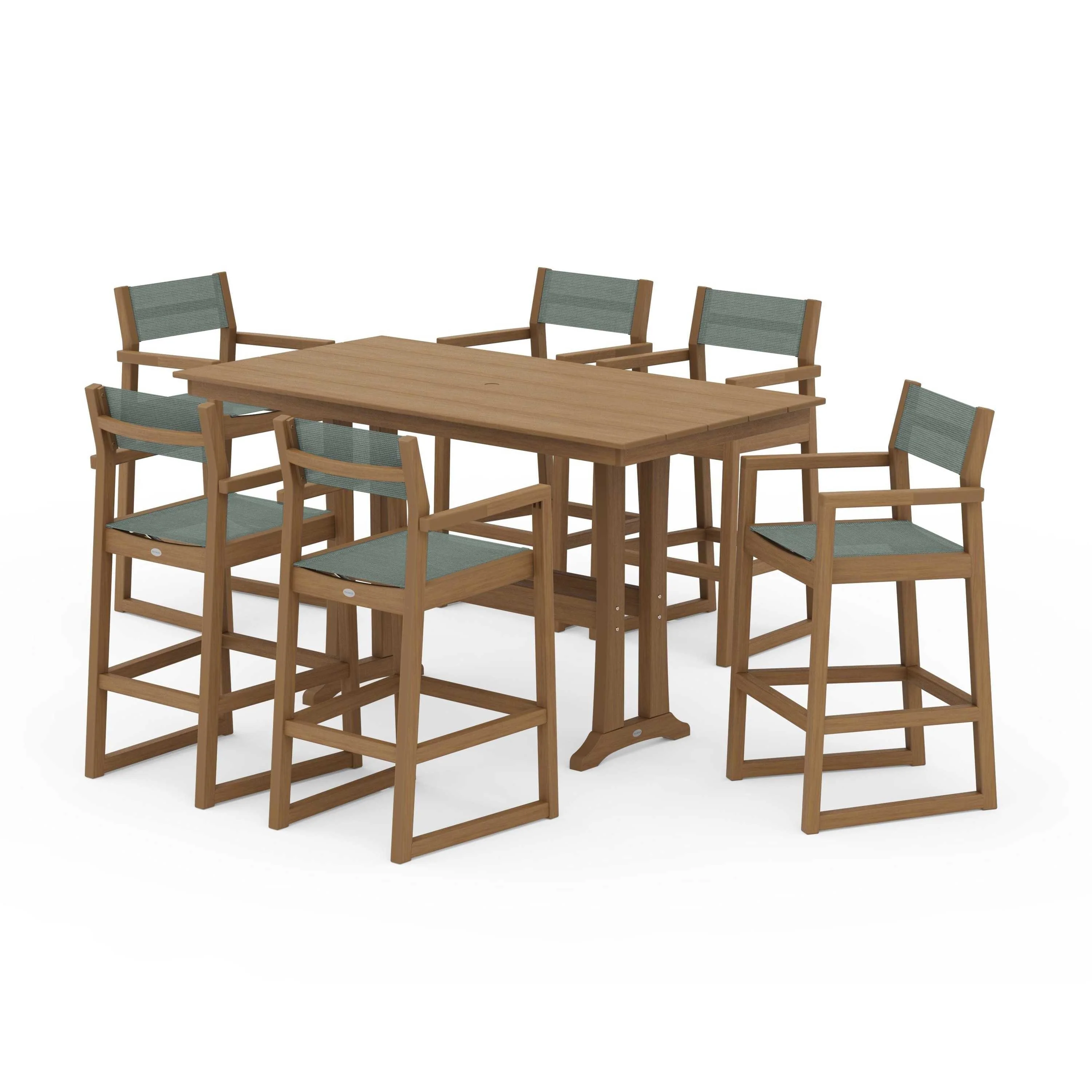 EDGE Sling Arm Chair 7-Piece Farmhouse Bar Set with Trestle Legs - Image 82