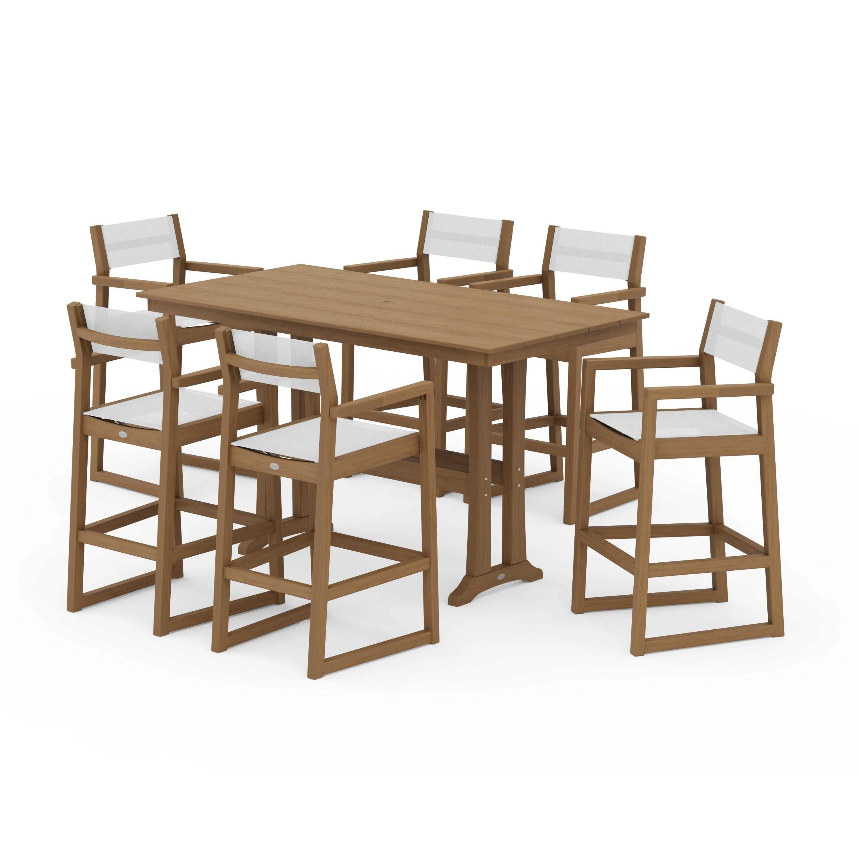 EDGE Sling Arm Chair 7-Piece Farmhouse Bar Set with Trestle Legs - Image 83