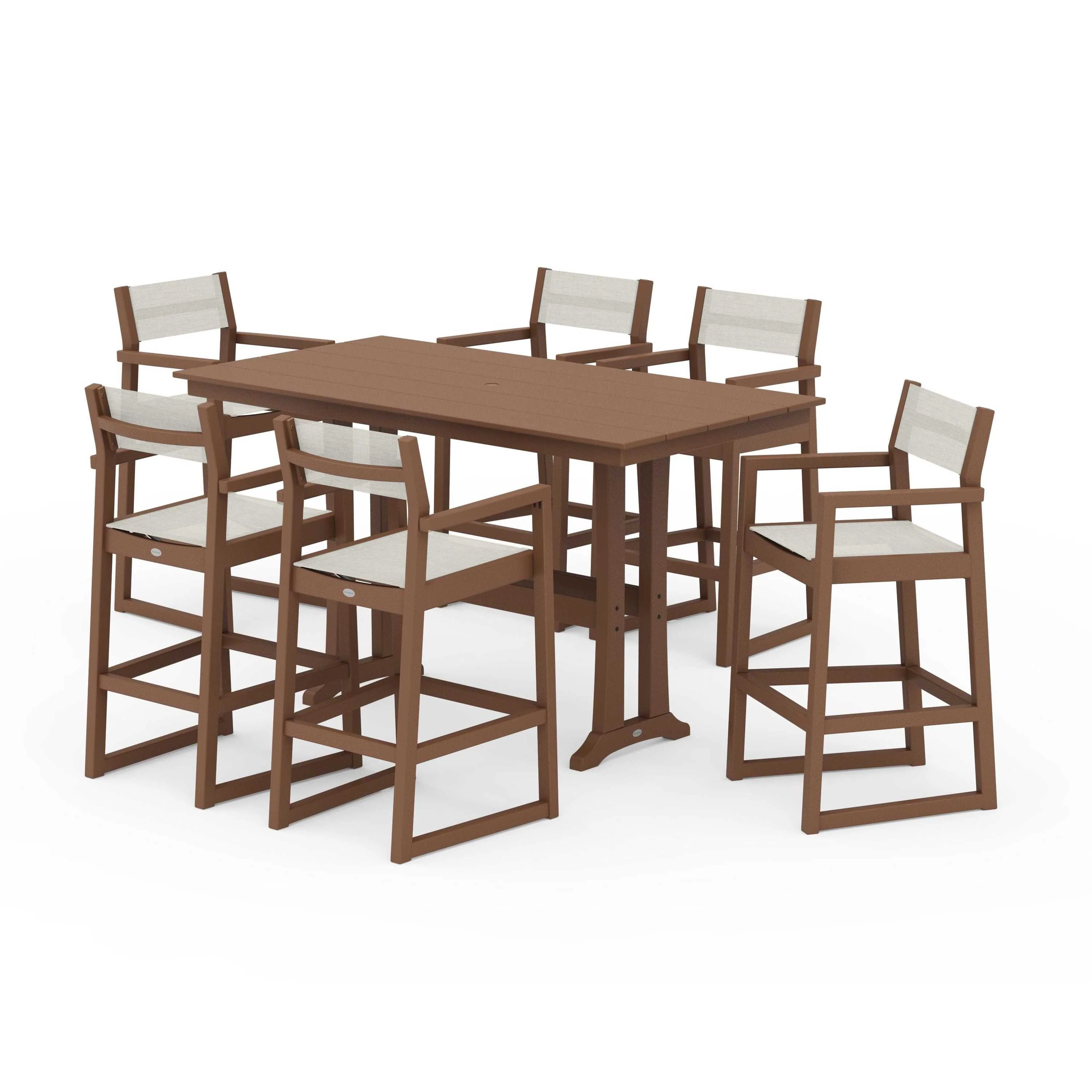 EDGE Sling Arm Chair 7-Piece Farmhouse Bar Set with Trestle Legs - Image 86