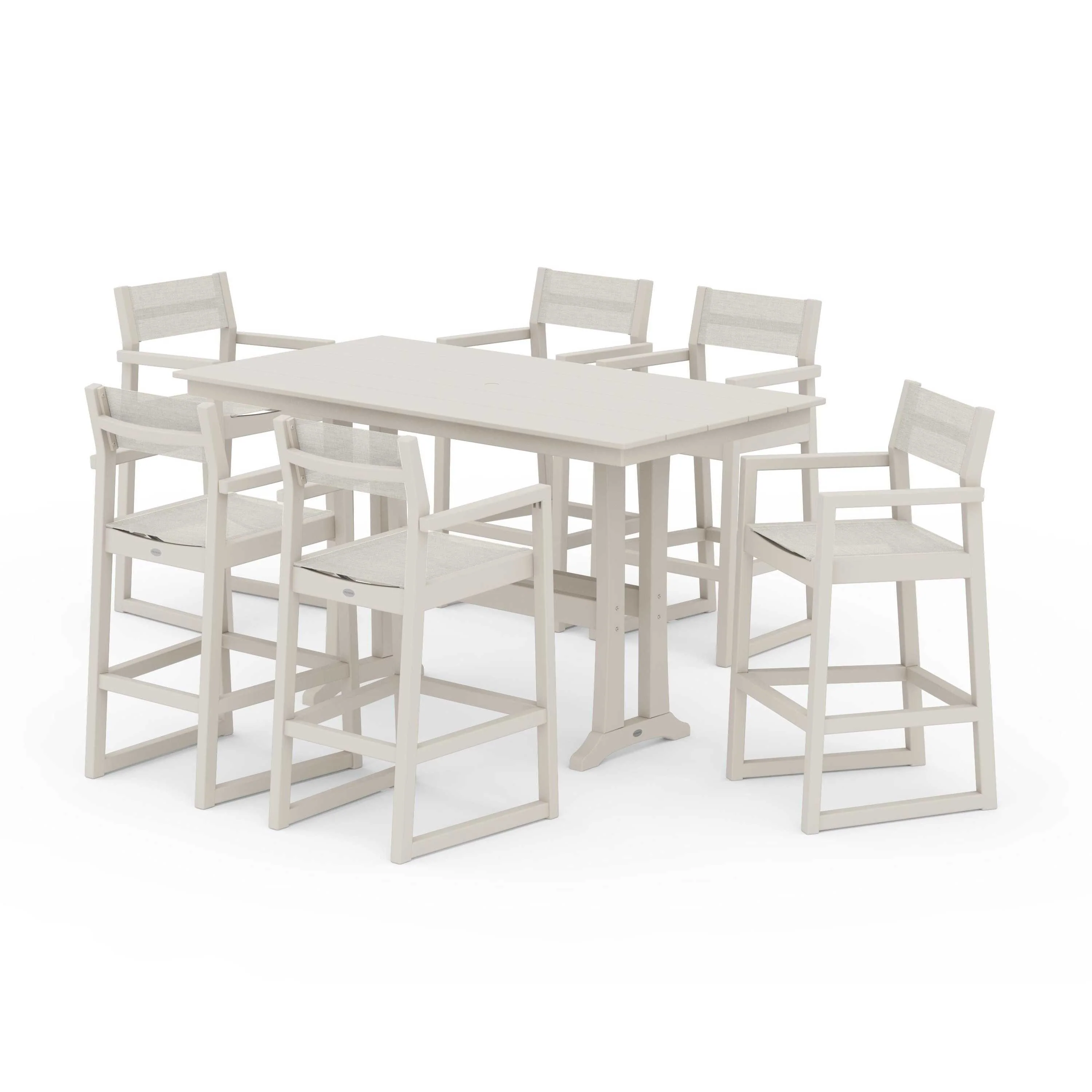 EDGE Sling Arm Chair 7-Piece Farmhouse Bar Set with Trestle Legs - Image 87