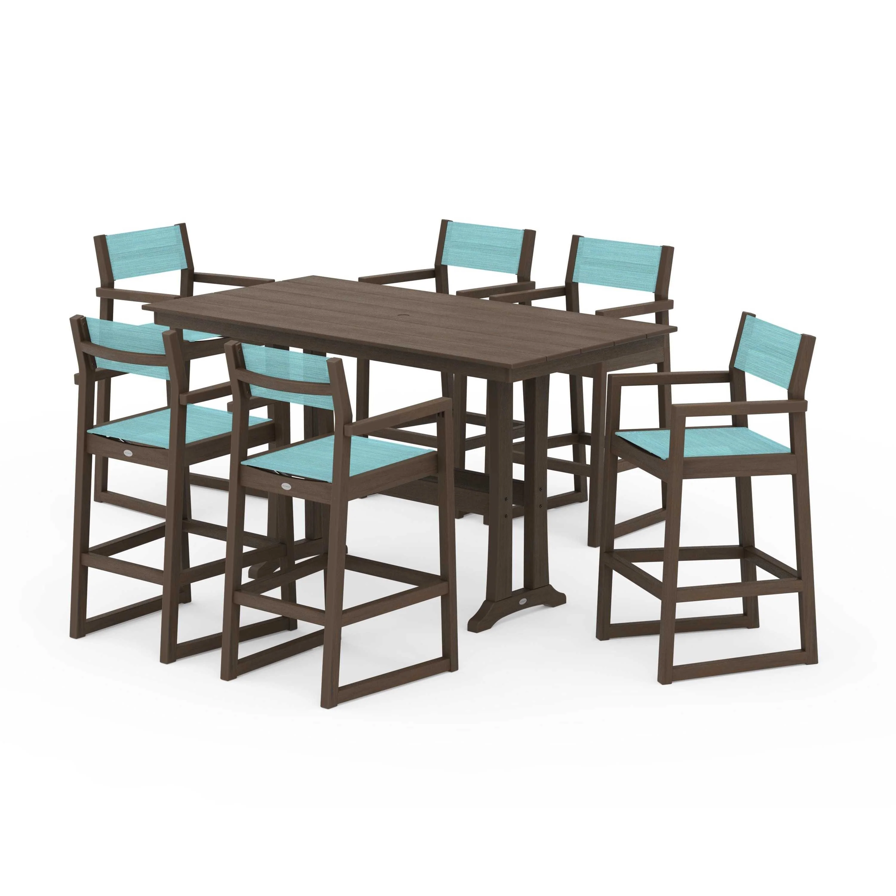 EDGE Sling Arm Chair 7-Piece Farmhouse Bar Set with Trestle Legs - Image 88