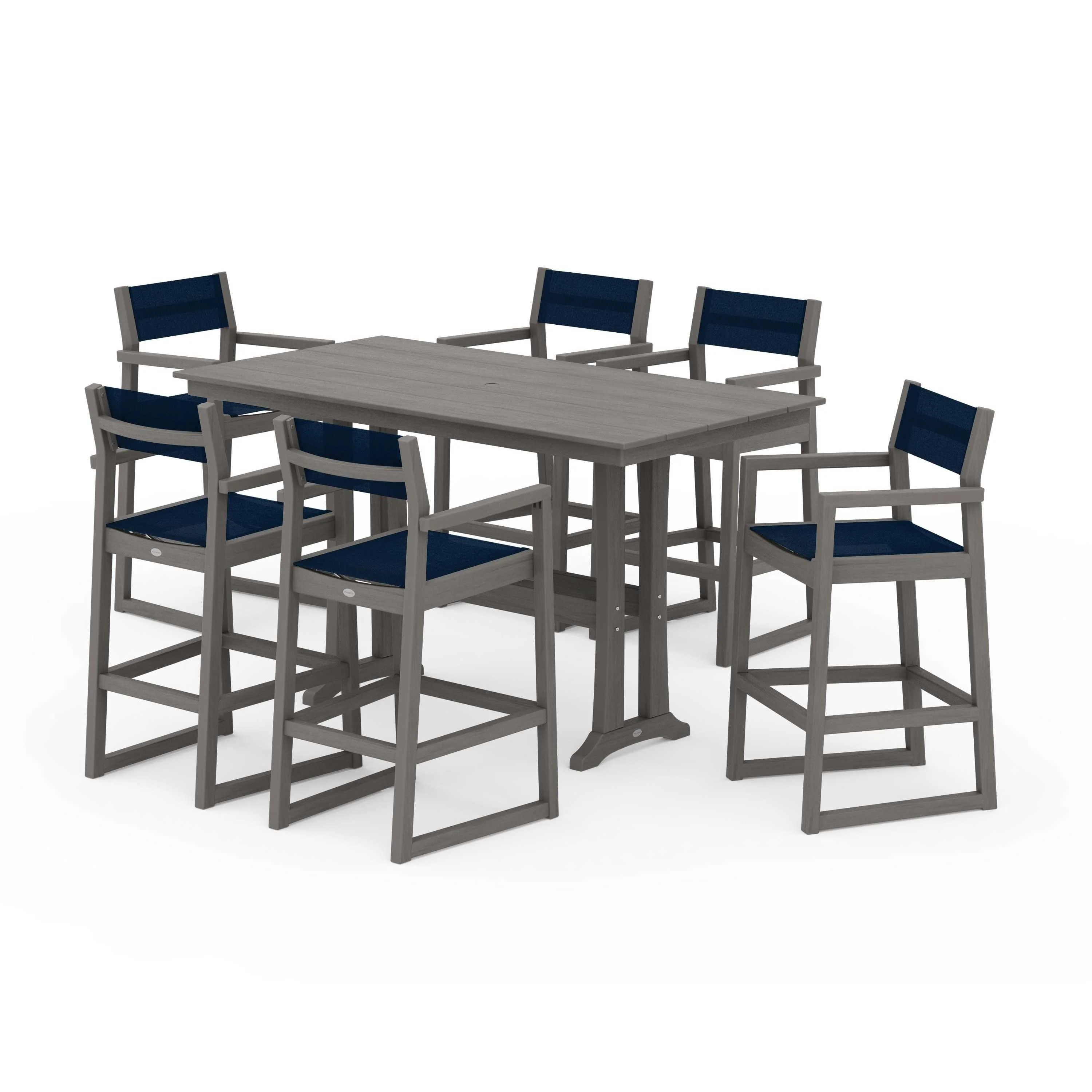 EDGE Sling Arm Chair 7-Piece Farmhouse Bar Set with Trestle Legs - Image 89