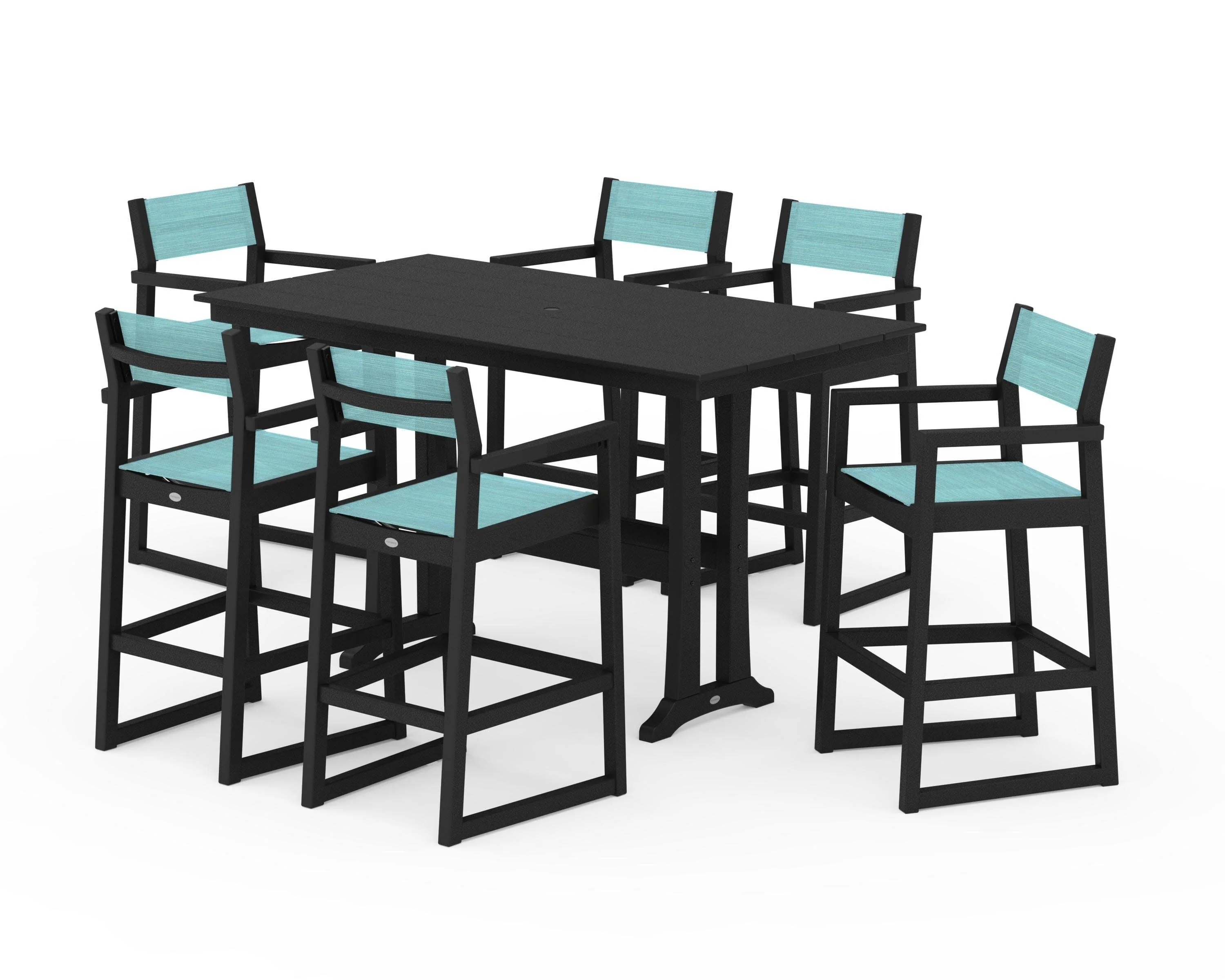 EDGE Sling Arm Chair 7-Piece Farmhouse Bar Set with Trestle Legs - Image 9