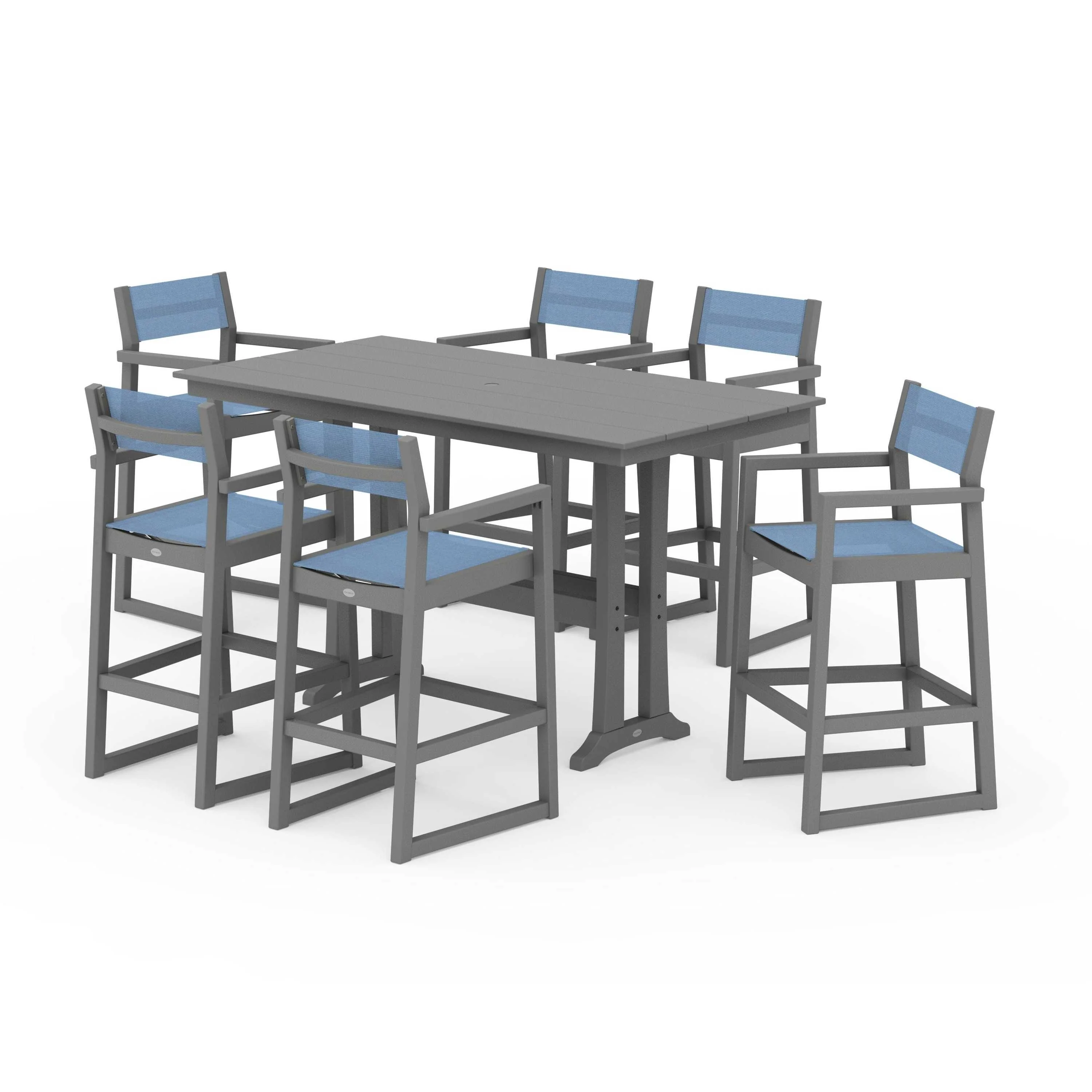 EDGE Sling Arm Chair 7-Piece Farmhouse Bar Set with Trestle Legs - Image 91
