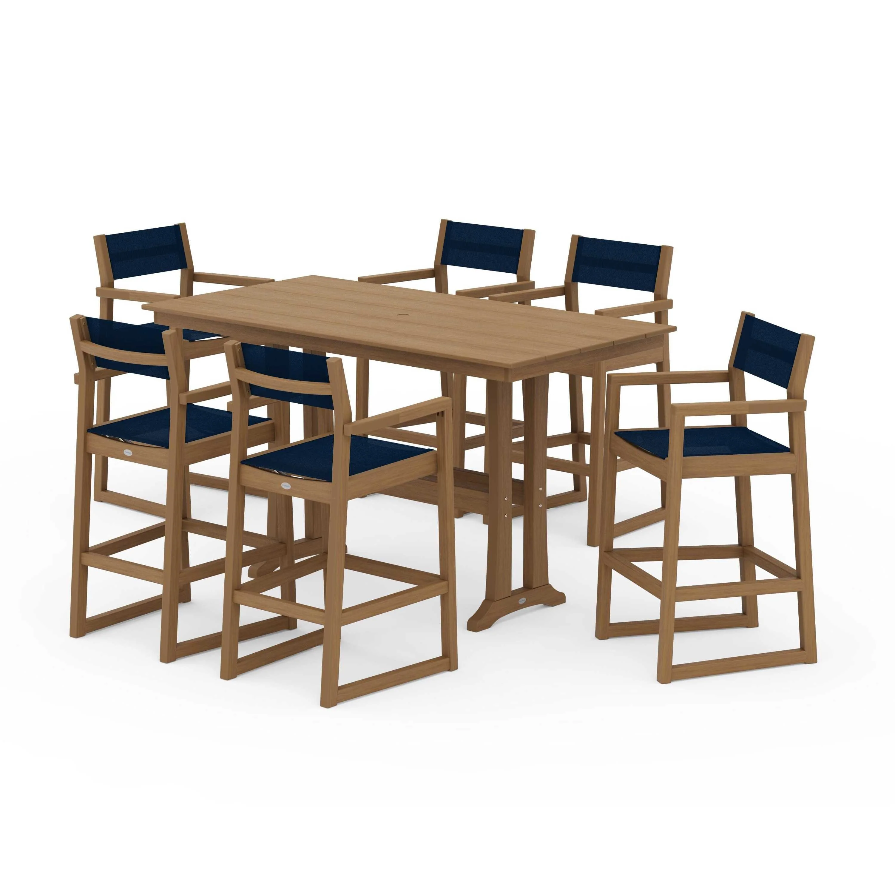 EDGE Sling Arm Chair 7-Piece Farmhouse Bar Set with Trestle Legs - Image 92