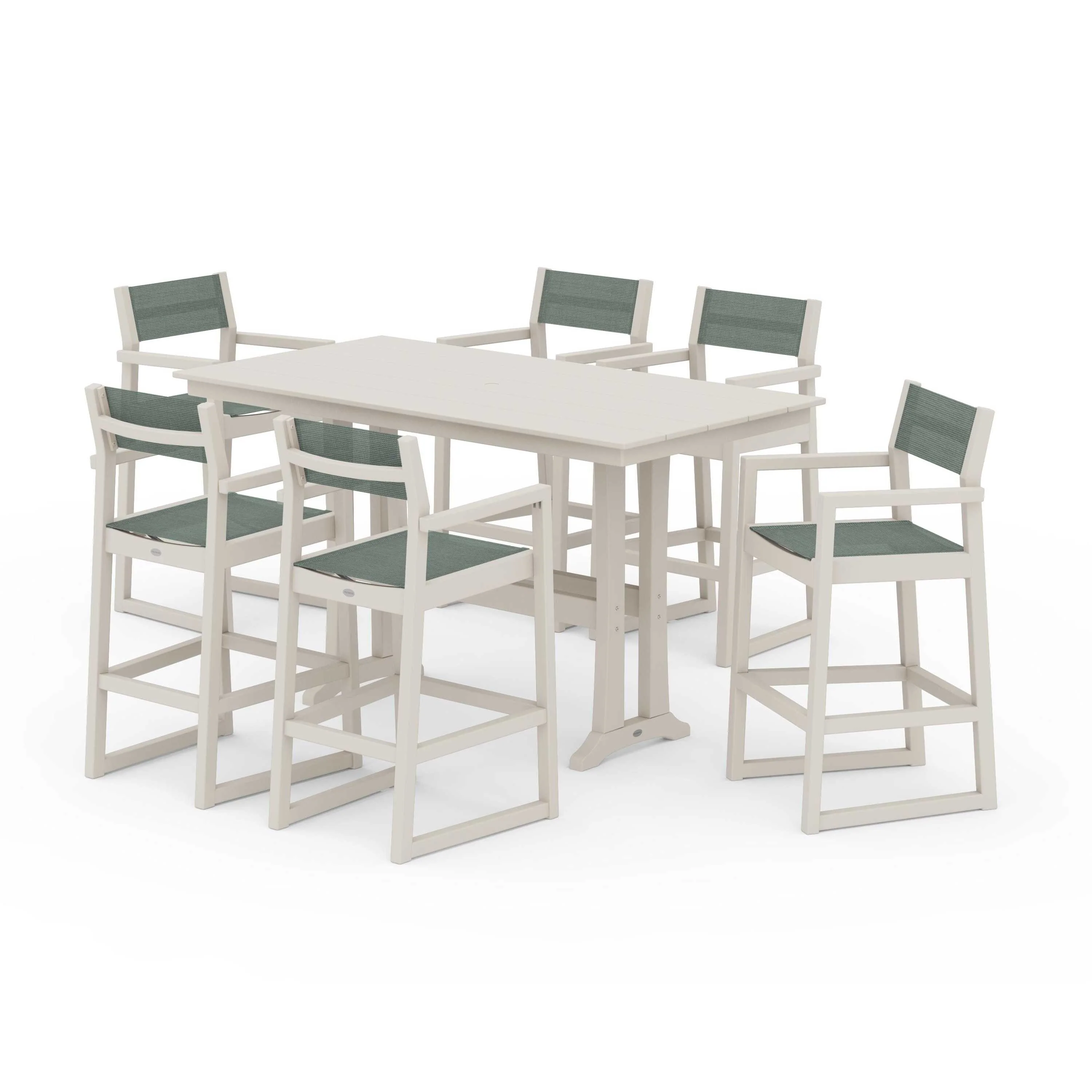 EDGE Sling Arm Chair 7-Piece Farmhouse Bar Set with Trestle Legs - Image 93