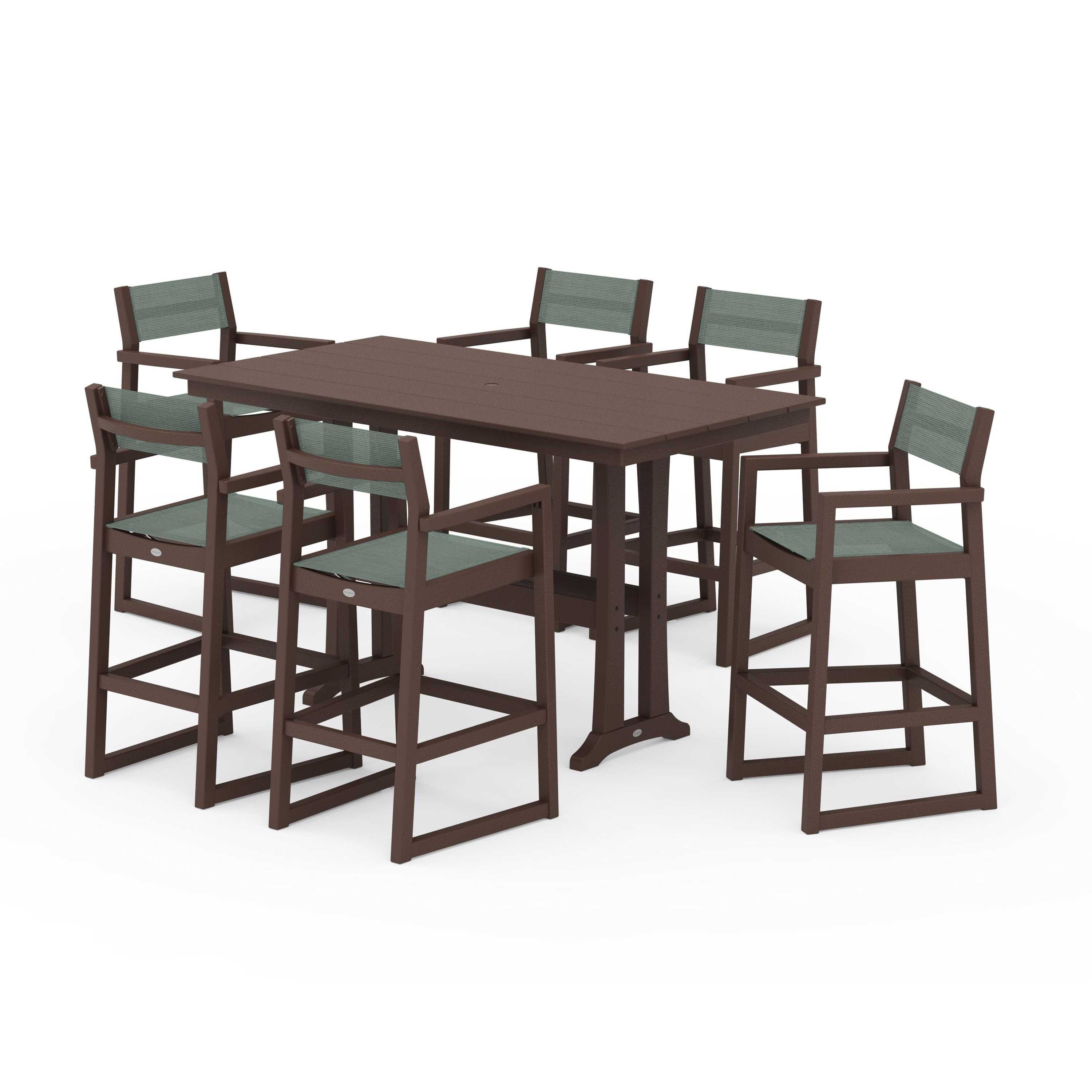 EDGE Sling Arm Chair 7-Piece Farmhouse Bar Set with Trestle Legs - Image 95