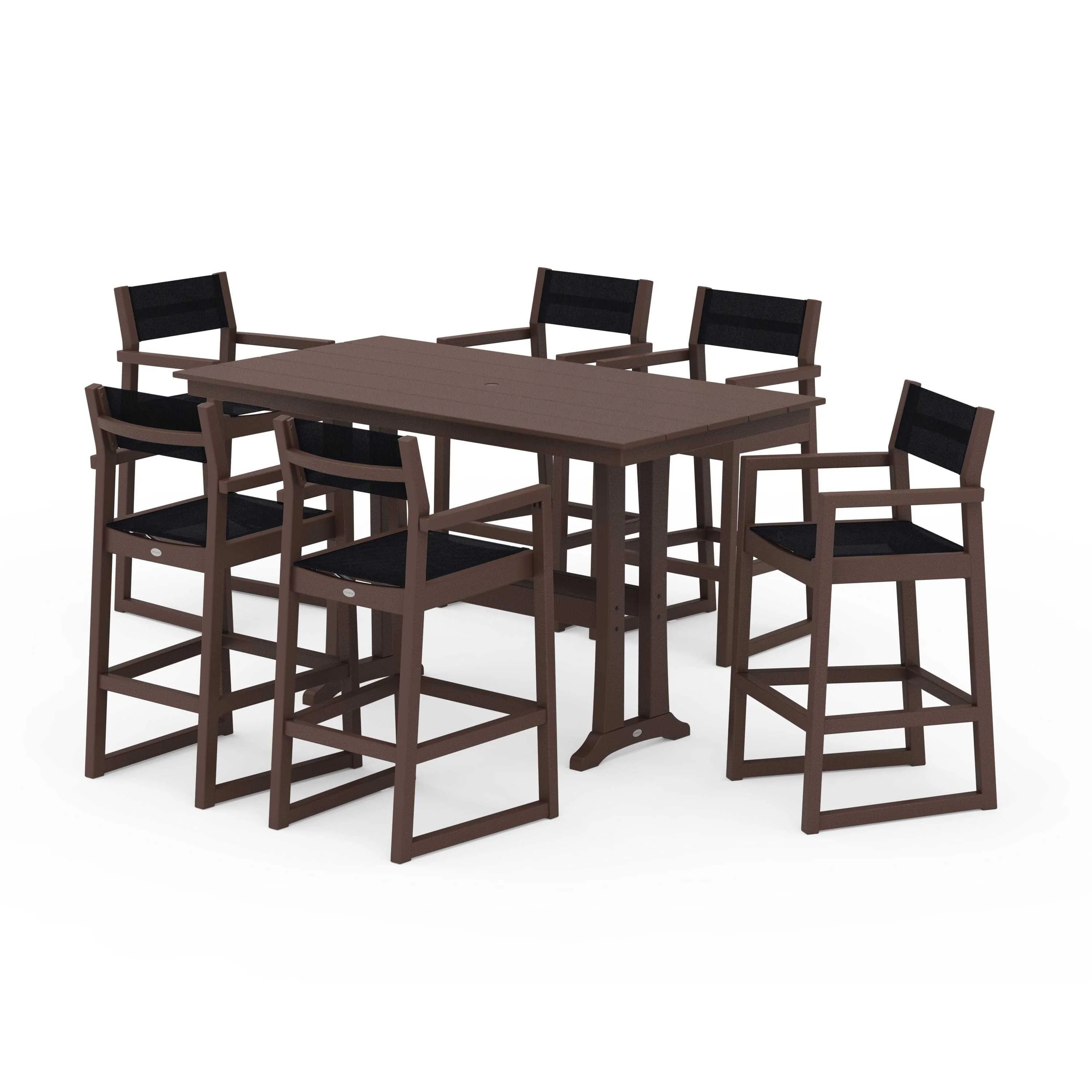 EDGE Sling Arm Chair 7-Piece Farmhouse Bar Set with Trestle Legs - Image 96