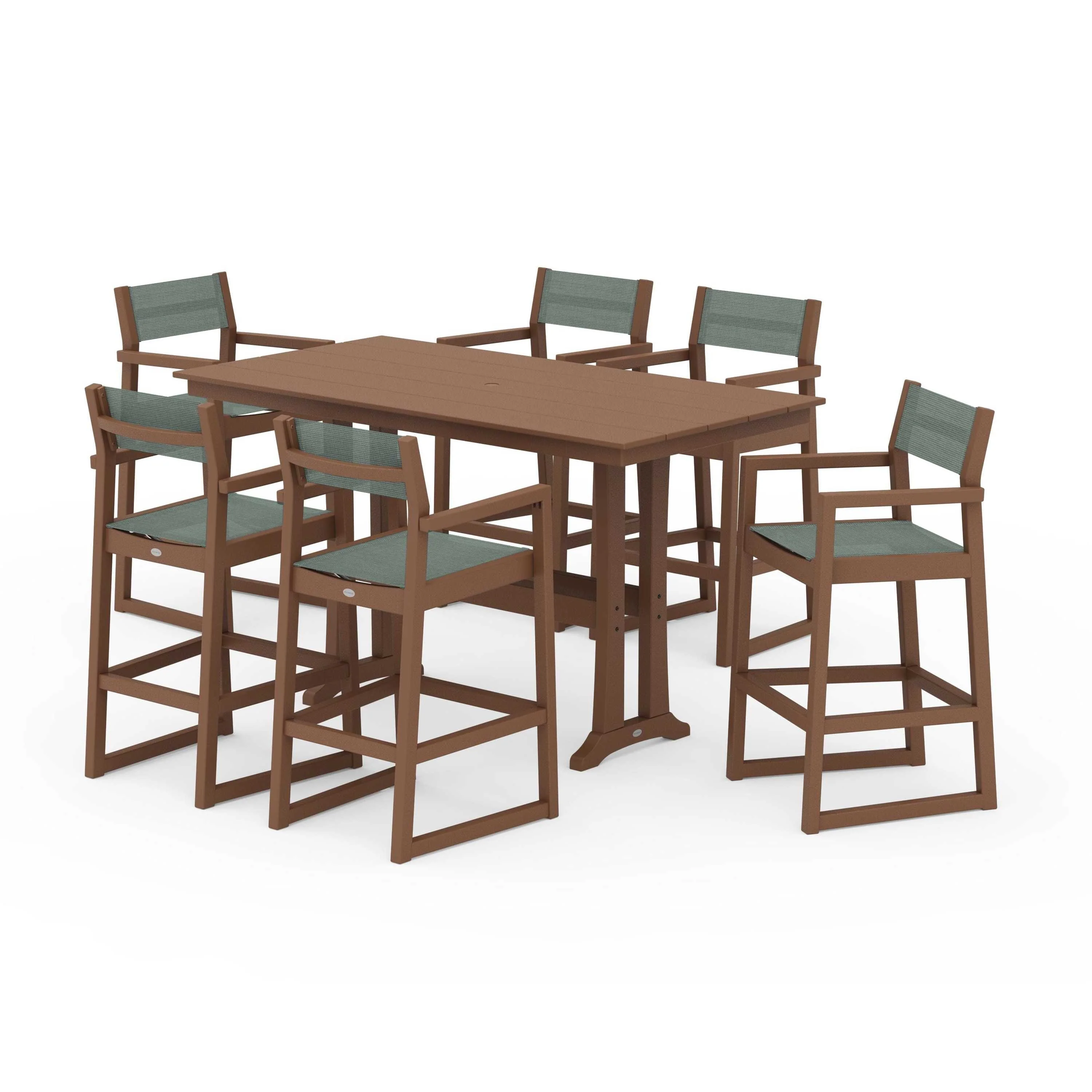 EDGE Sling Arm Chair 7-Piece Farmhouse Bar Set with Trestle Legs - Image 97