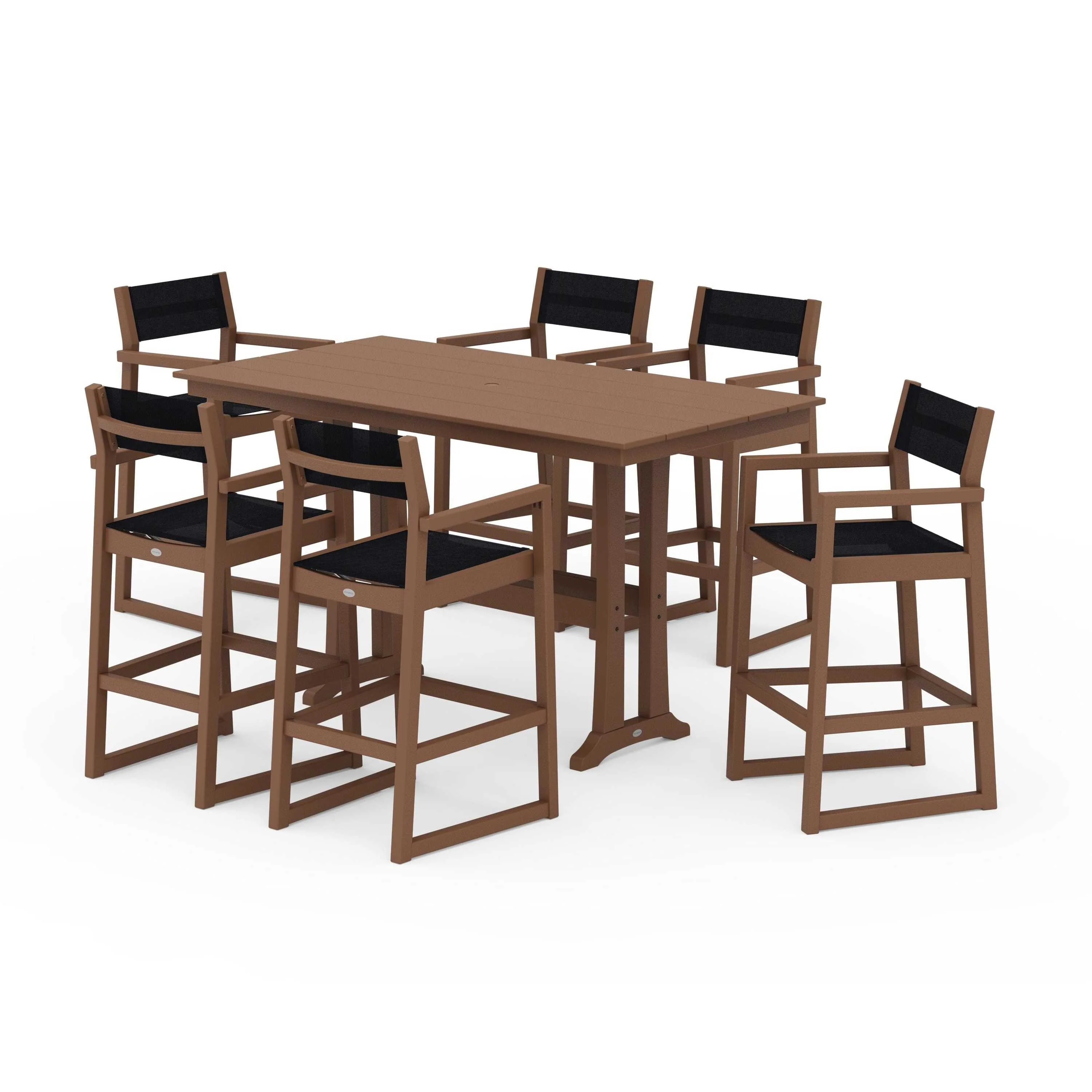 EDGE Sling Arm Chair 7-Piece Farmhouse Bar Set with Trestle Legs - Image 98