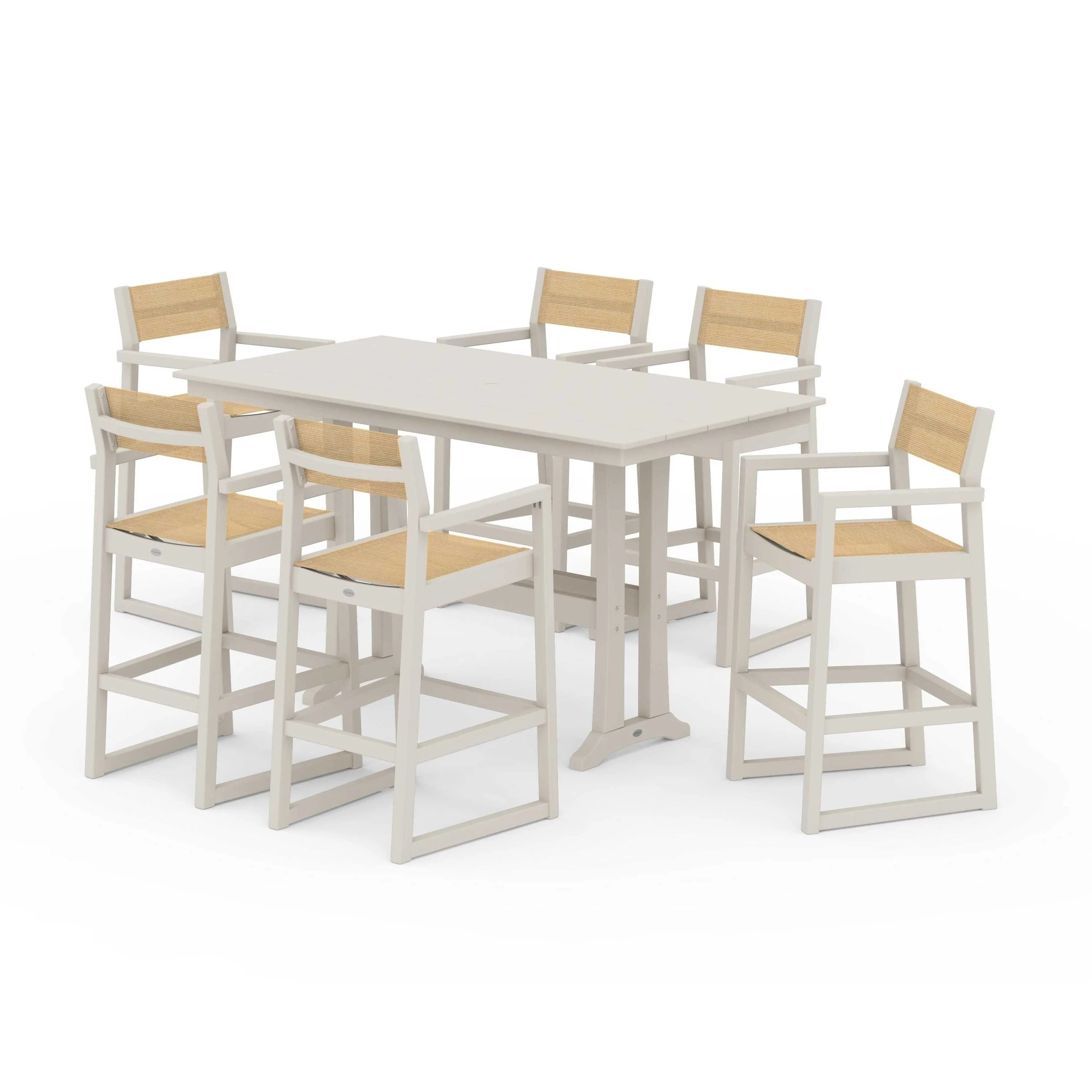 EDGE Sling Arm Chair 7-Piece Farmhouse Bar Set with Trestle Legs - Image 99