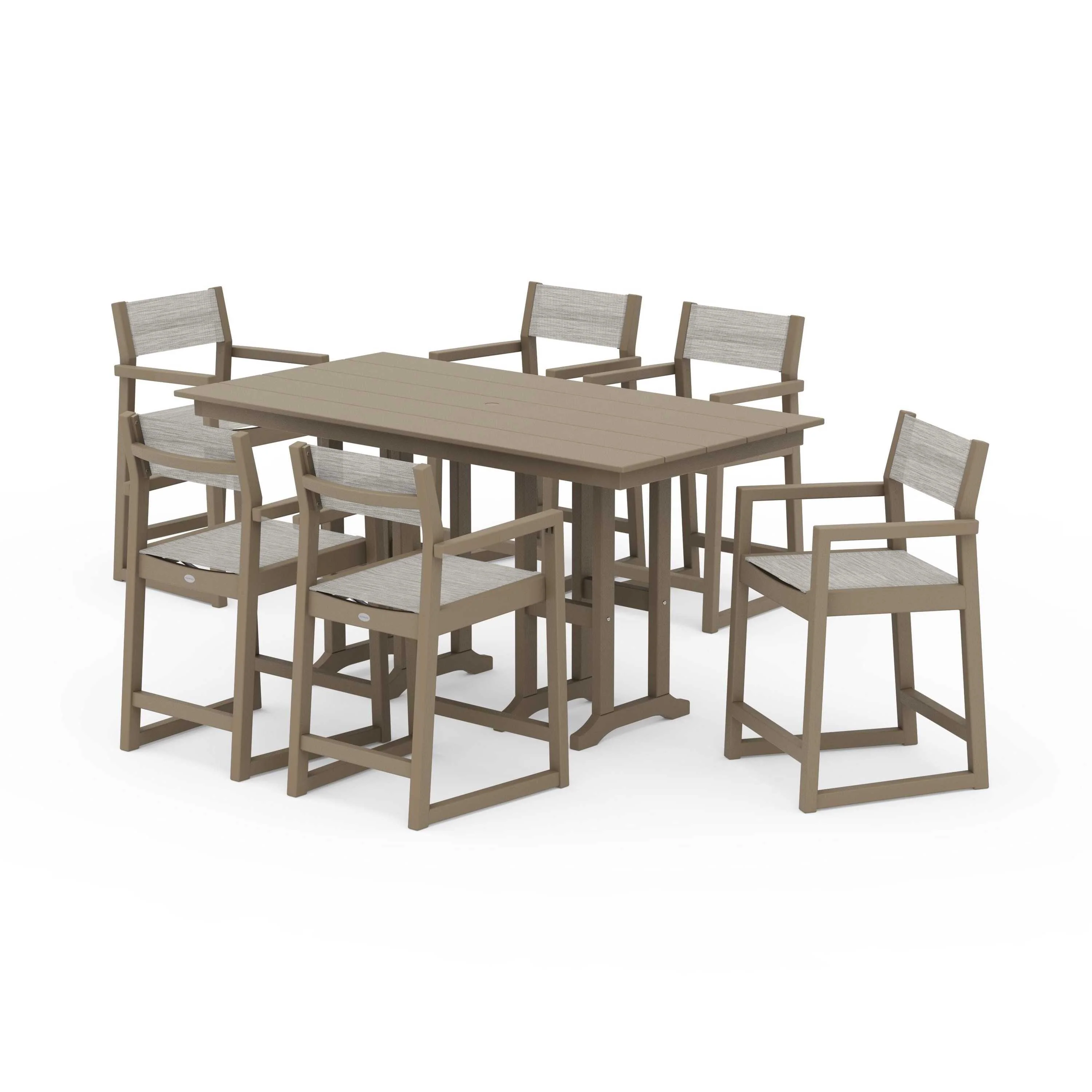 EDGE Sling Arm Chair 7-Piece Farmhouse Counter Set - Image 133