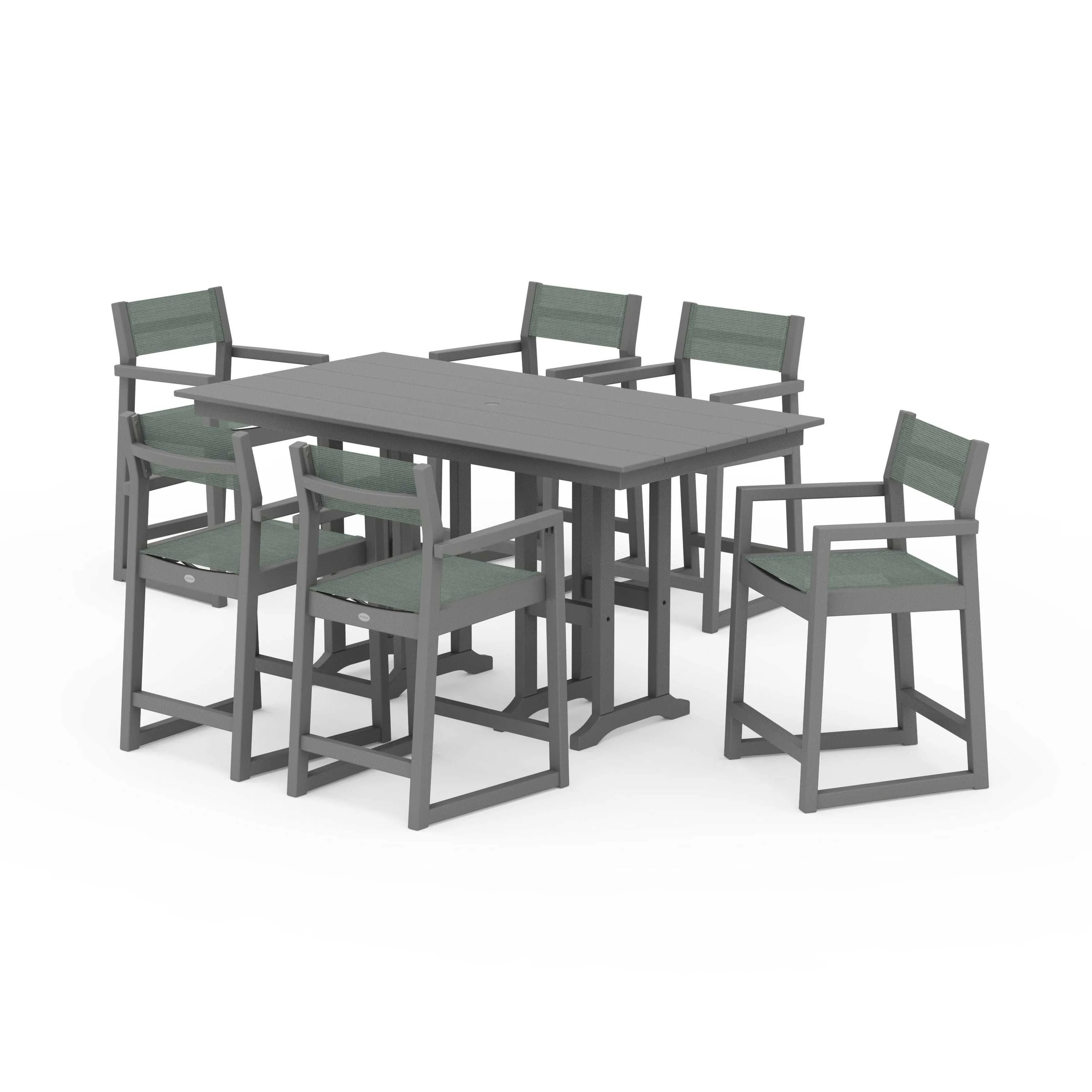EDGE Sling Arm Chair 7-Piece Farmhouse Counter Set - Image 63