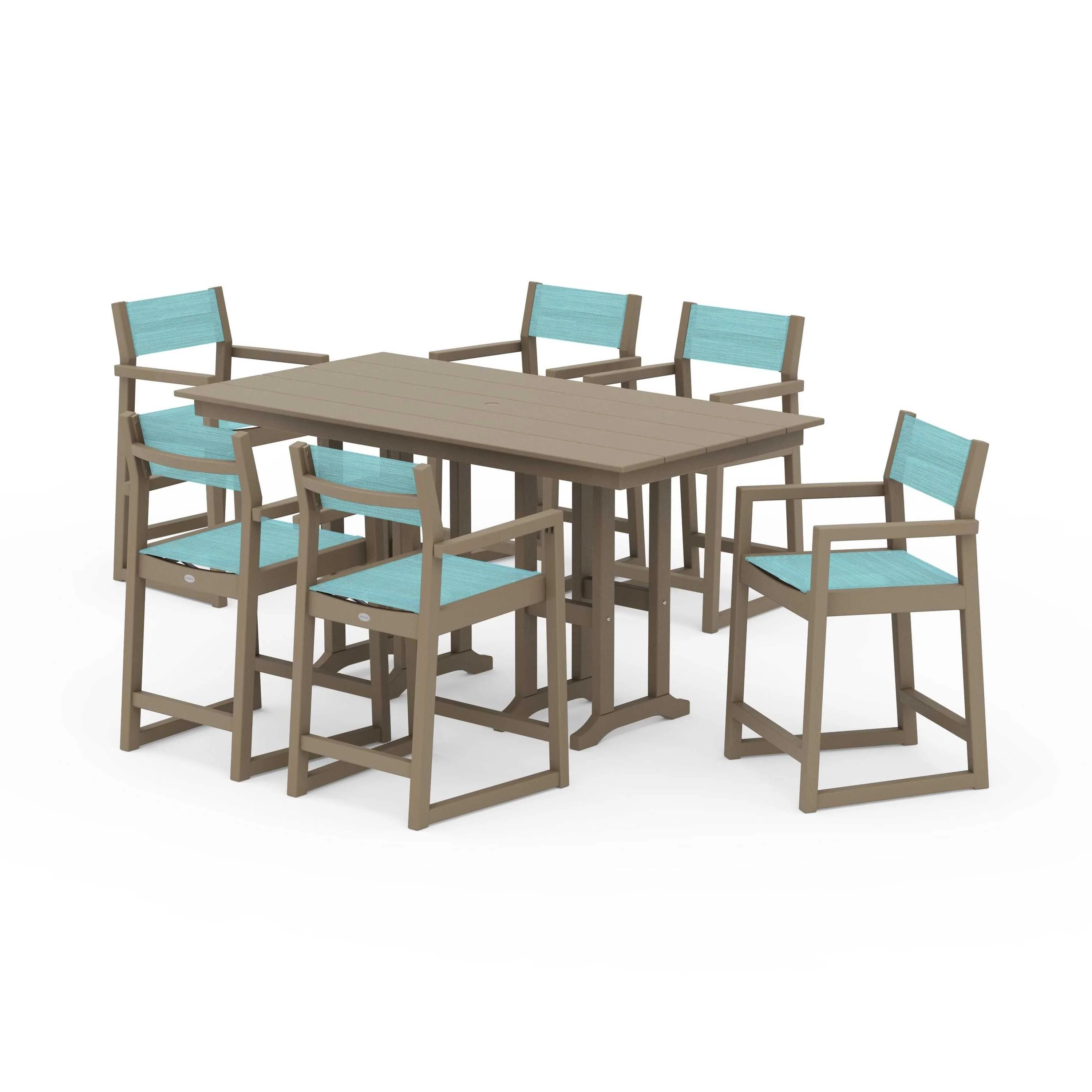 EDGE Sling Arm Chair 7-Piece Farmhouse Counter Set - Image 79