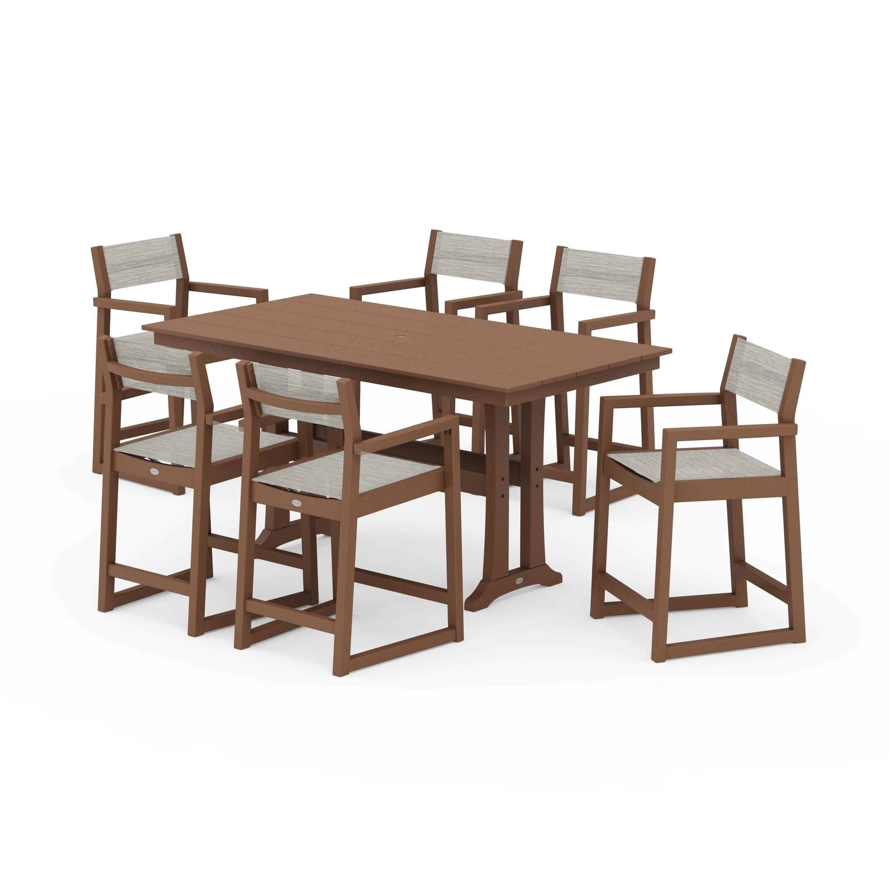 EDGE Sling Arm Chair 7-Piece Farmhouse Counter Set with Trestle Legs - Image 103