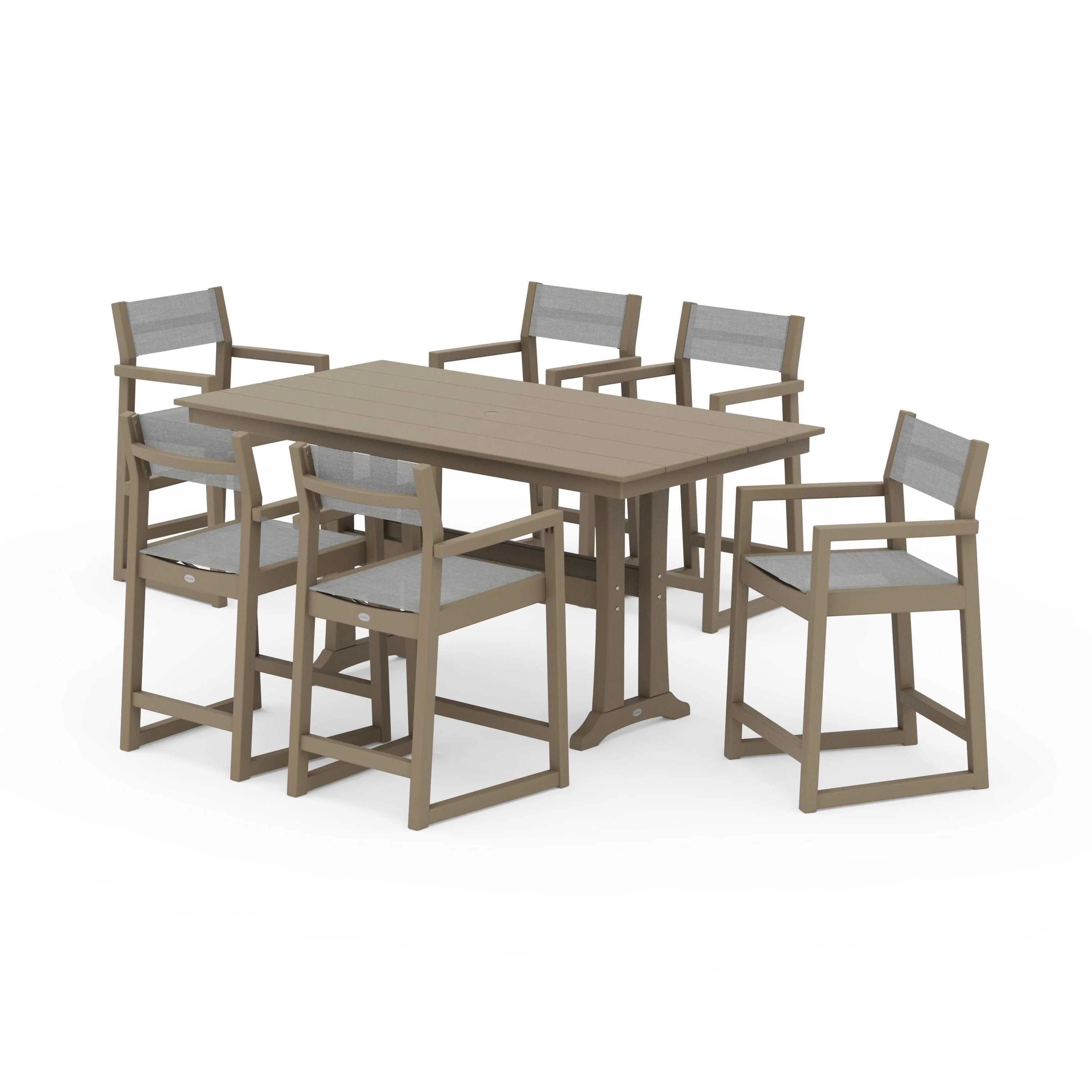 EDGE Sling Arm Chair 7-Piece Farmhouse Counter Set with Trestle Legs - Image 106