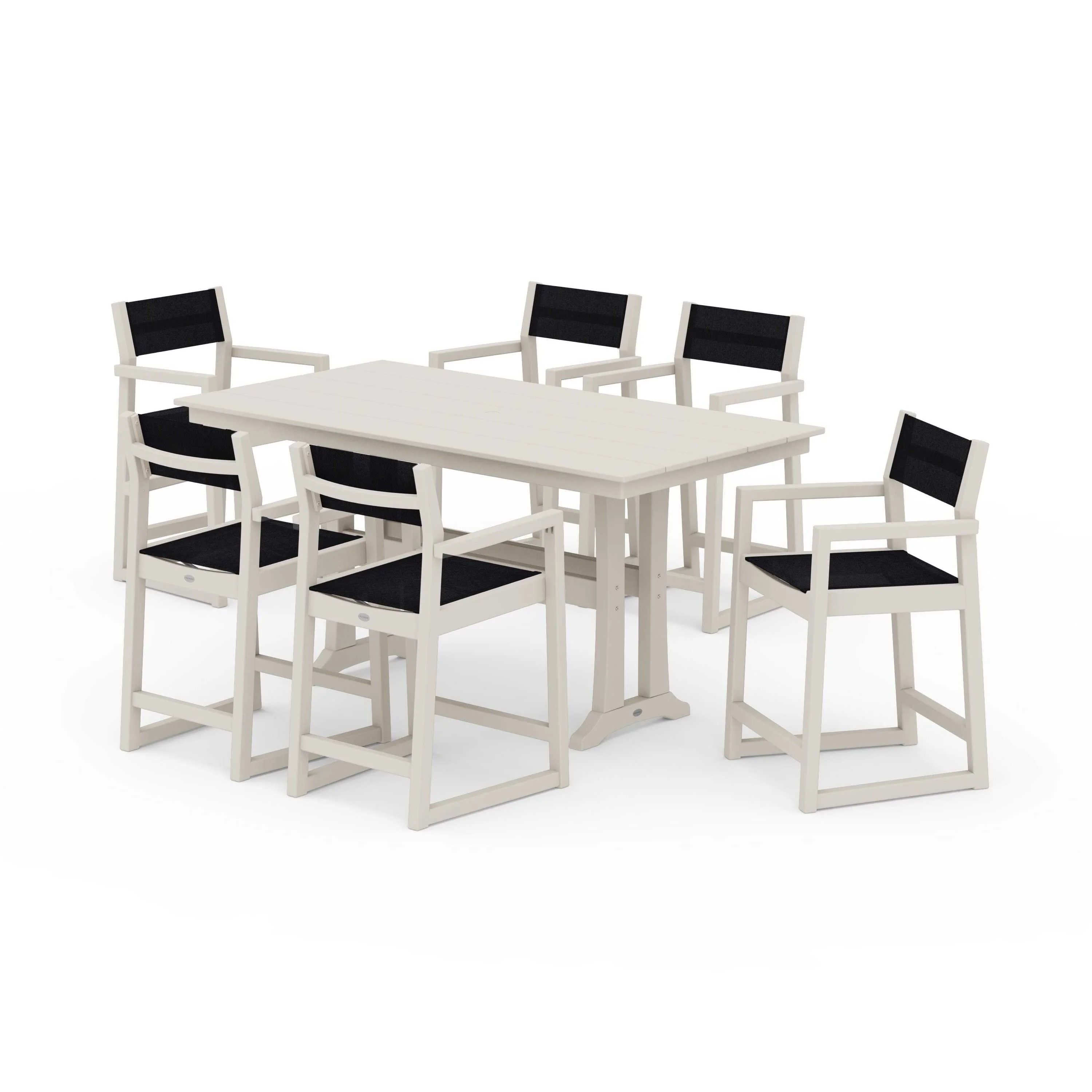 EDGE Sling Arm Chair 7-Piece Farmhouse Counter Set with Trestle Legs - Image 111