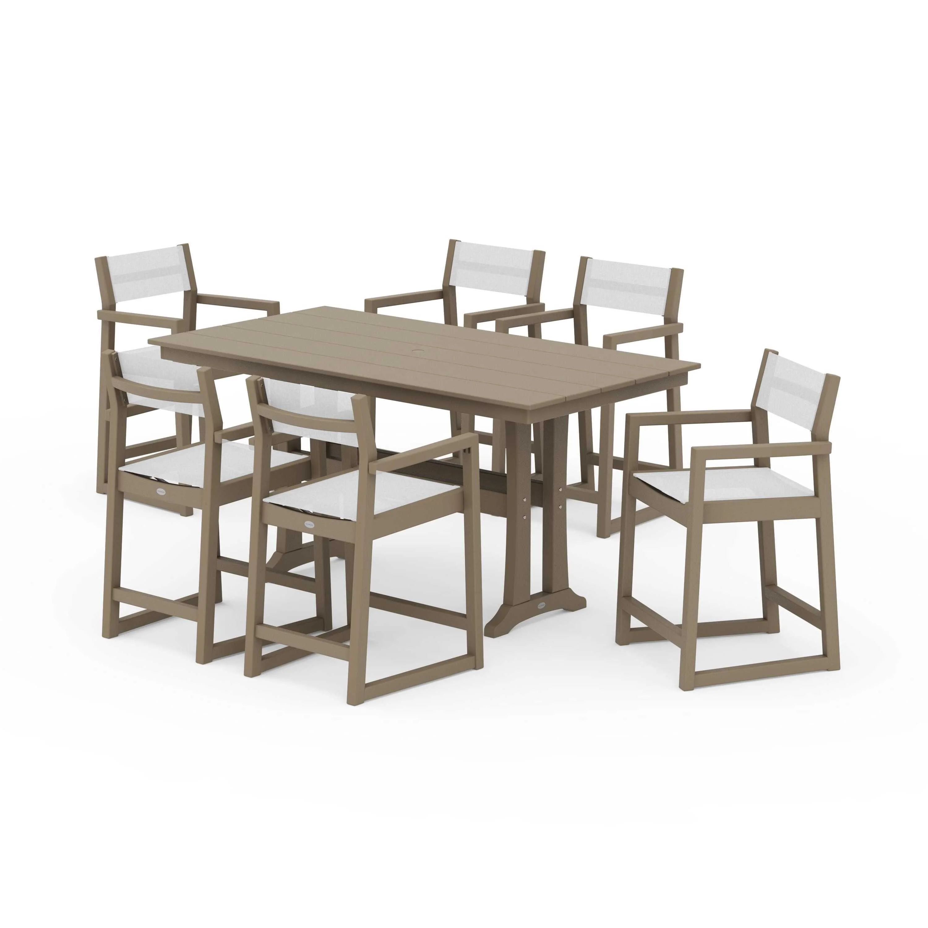 EDGE Sling Arm Chair 7-Piece Farmhouse Counter Set with Trestle Legs - Image 118