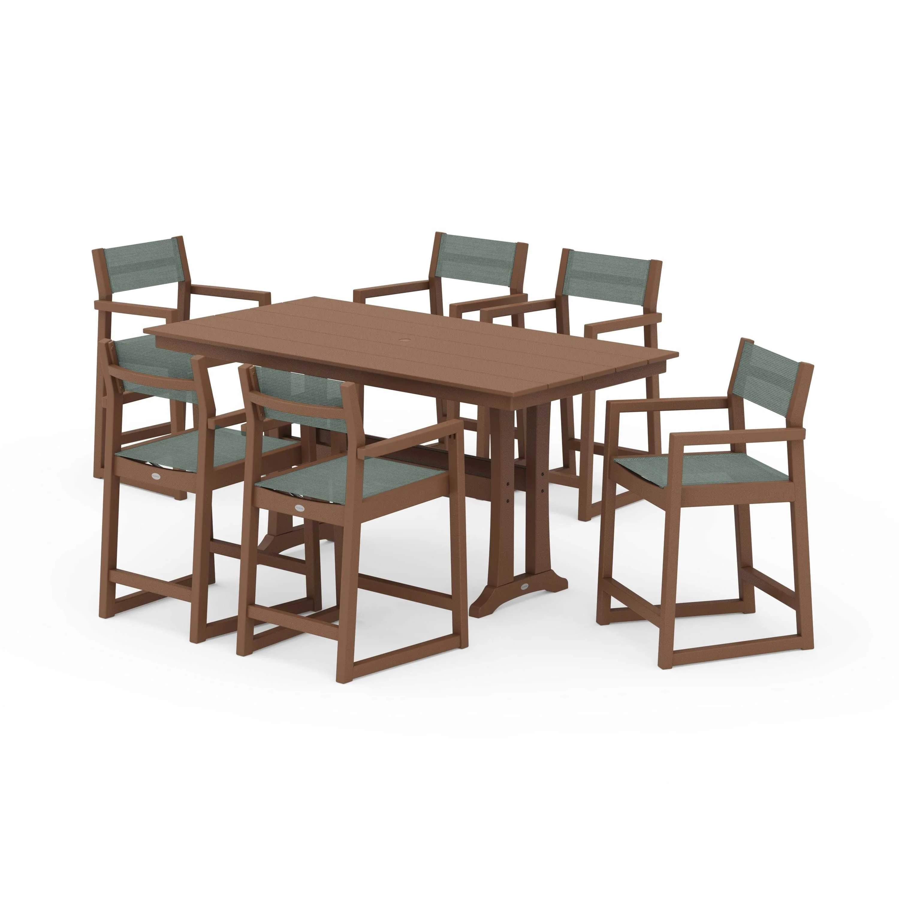 EDGE Sling Arm Chair 7-Piece Farmhouse Counter Set with Trestle Legs - Image 119
